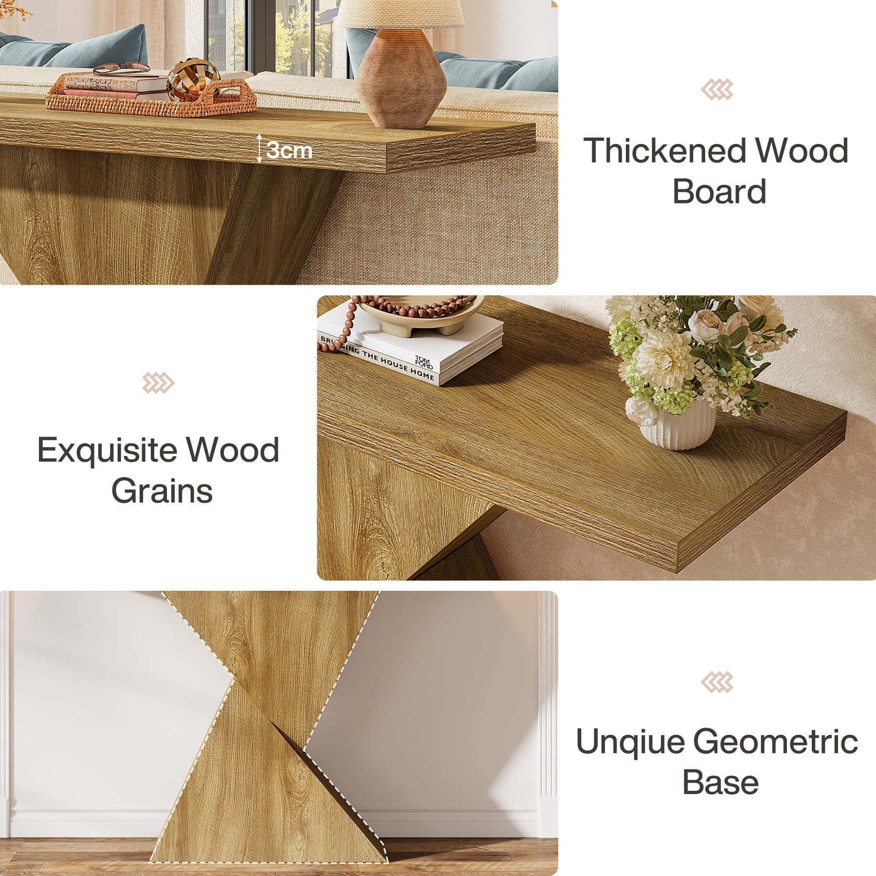 Schmaler Konsolentisch 105 cm, Flurtisch mit geometrischem Metallgestell