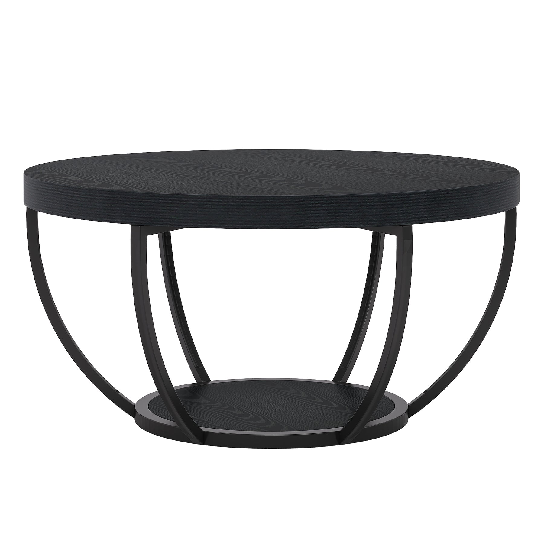 Runder Couchtisch 80 cm mit 2 Ablagen, Industrial Wohnzimmertisch, Moderner Sofatisch mit Stauraum