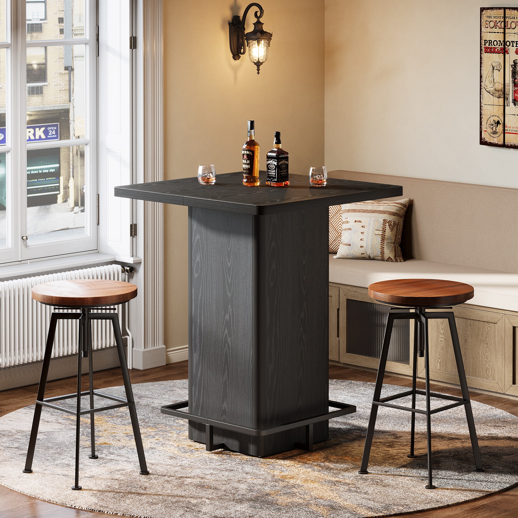 Tribesigns Quadratischer Bartisch 100 cm hoch, Stehtisch 80×80 cm mit Fußablage, moderner Bistrotisch in Holzoptik