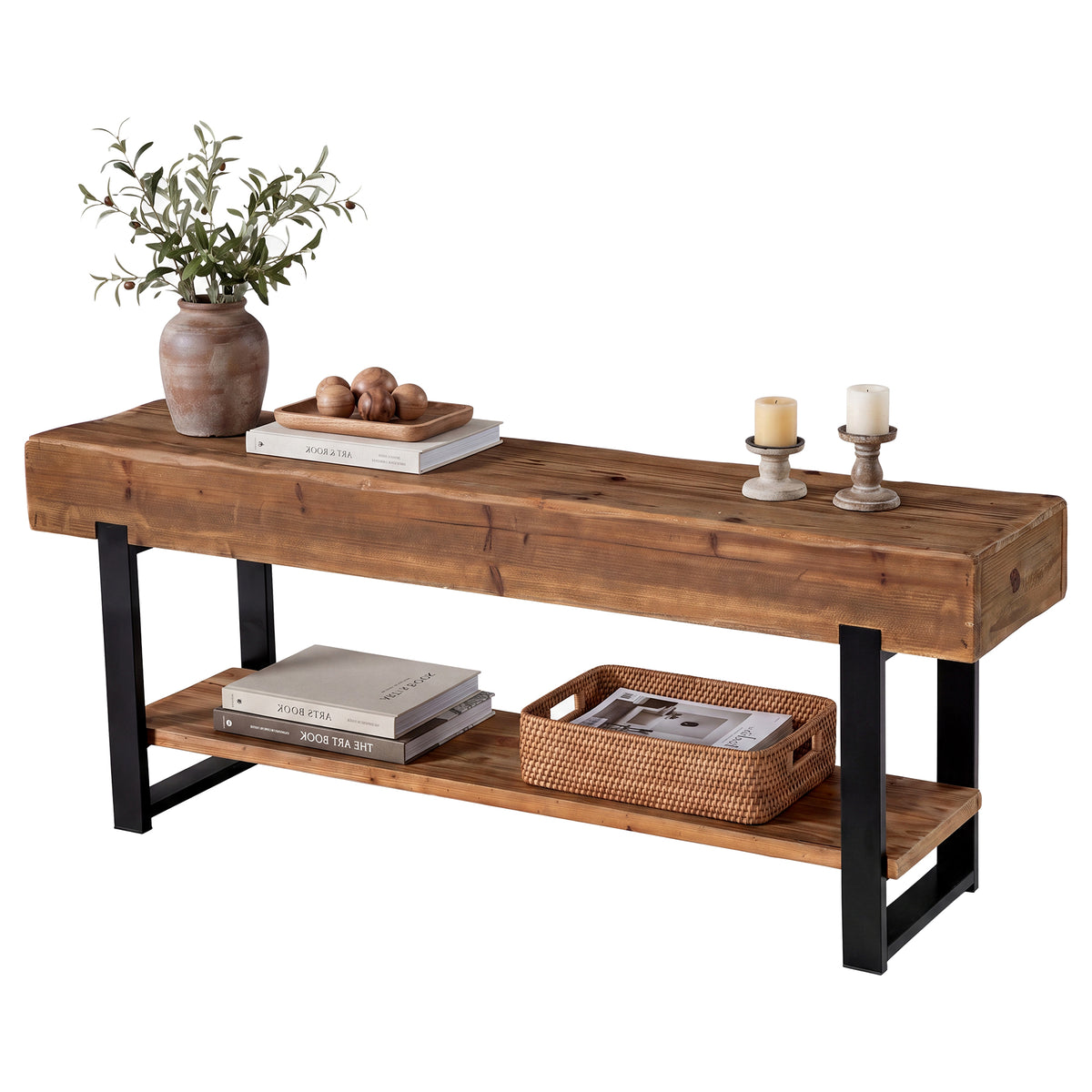 Tribesigns TV-Lowboard 160 cm aus Massivholz, TV-Board mit Baumkante und Ablage