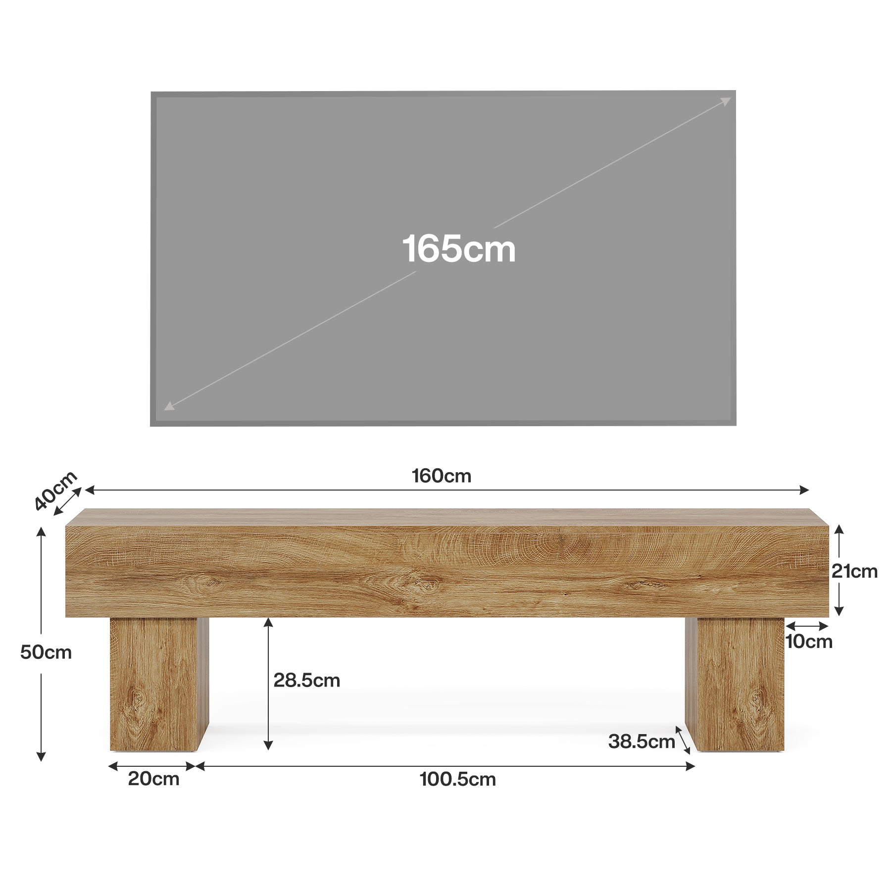TV-Schrank 160 cm, niedriger Fernsehschrank für Wohnzimmer, passend für 140–165 cm TVs