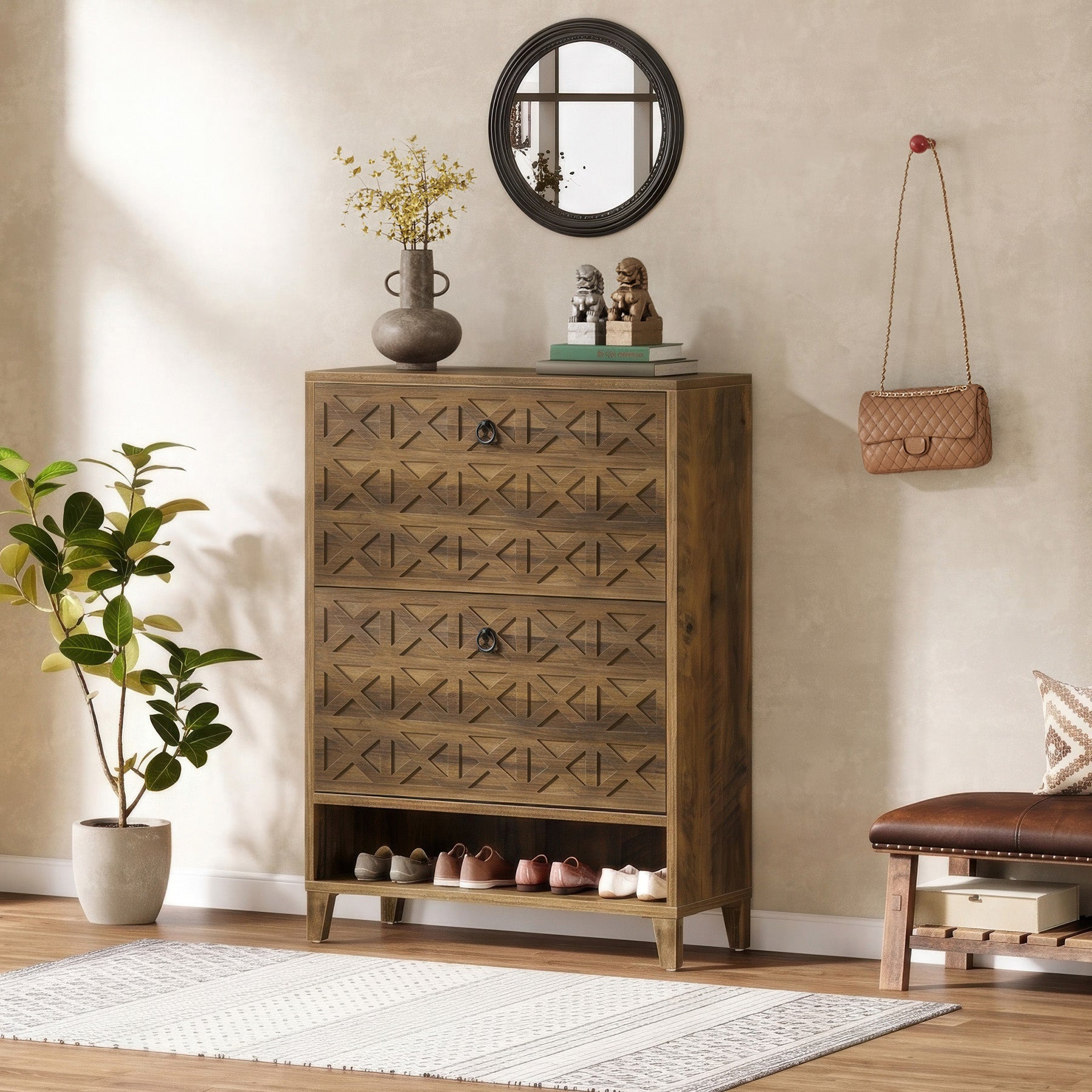 80 cm Schuhschrank-Organizer mit 2 Klappschubladen