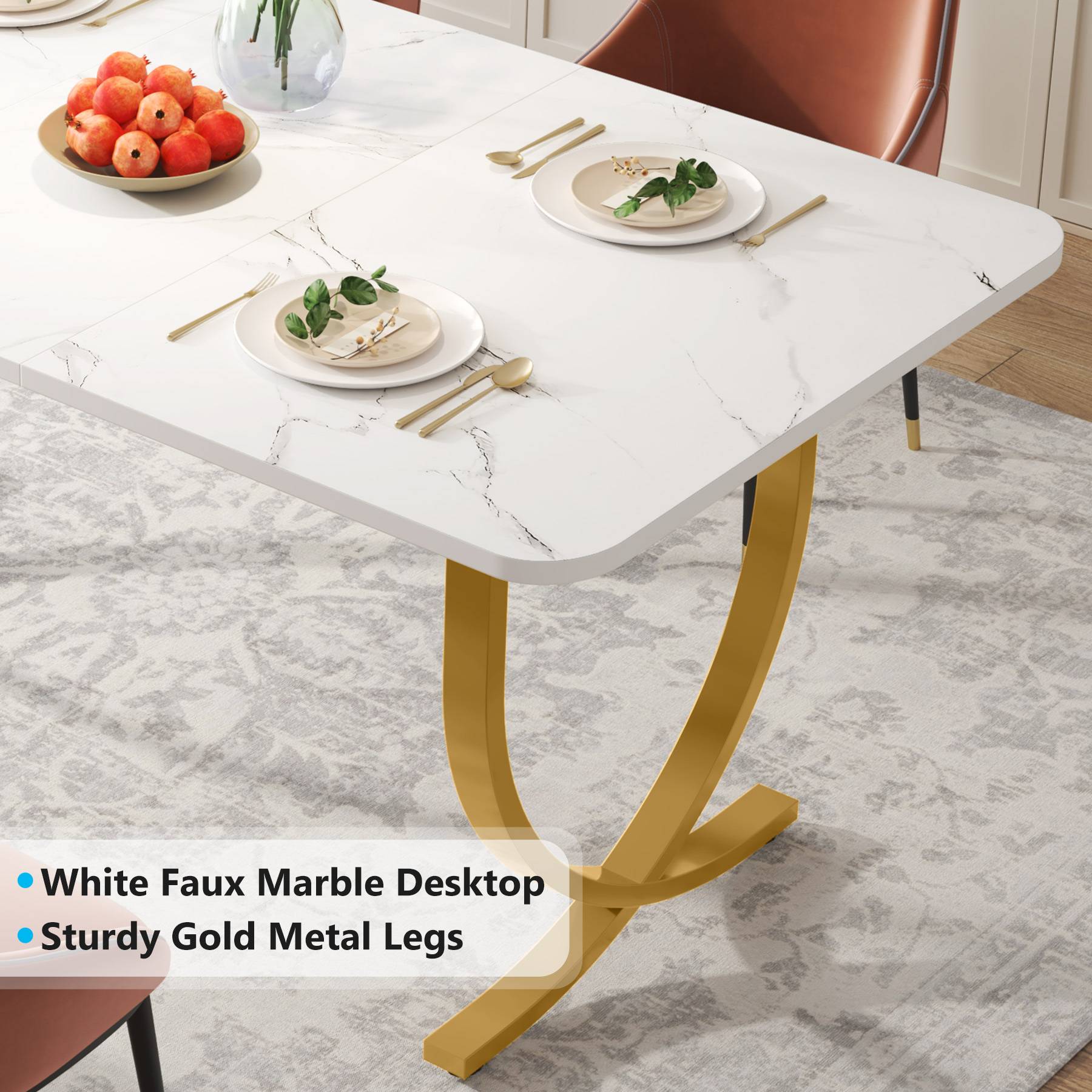 63" Modern Dining Table Kitchen Table with Faux Marble Table Top Tribesigns