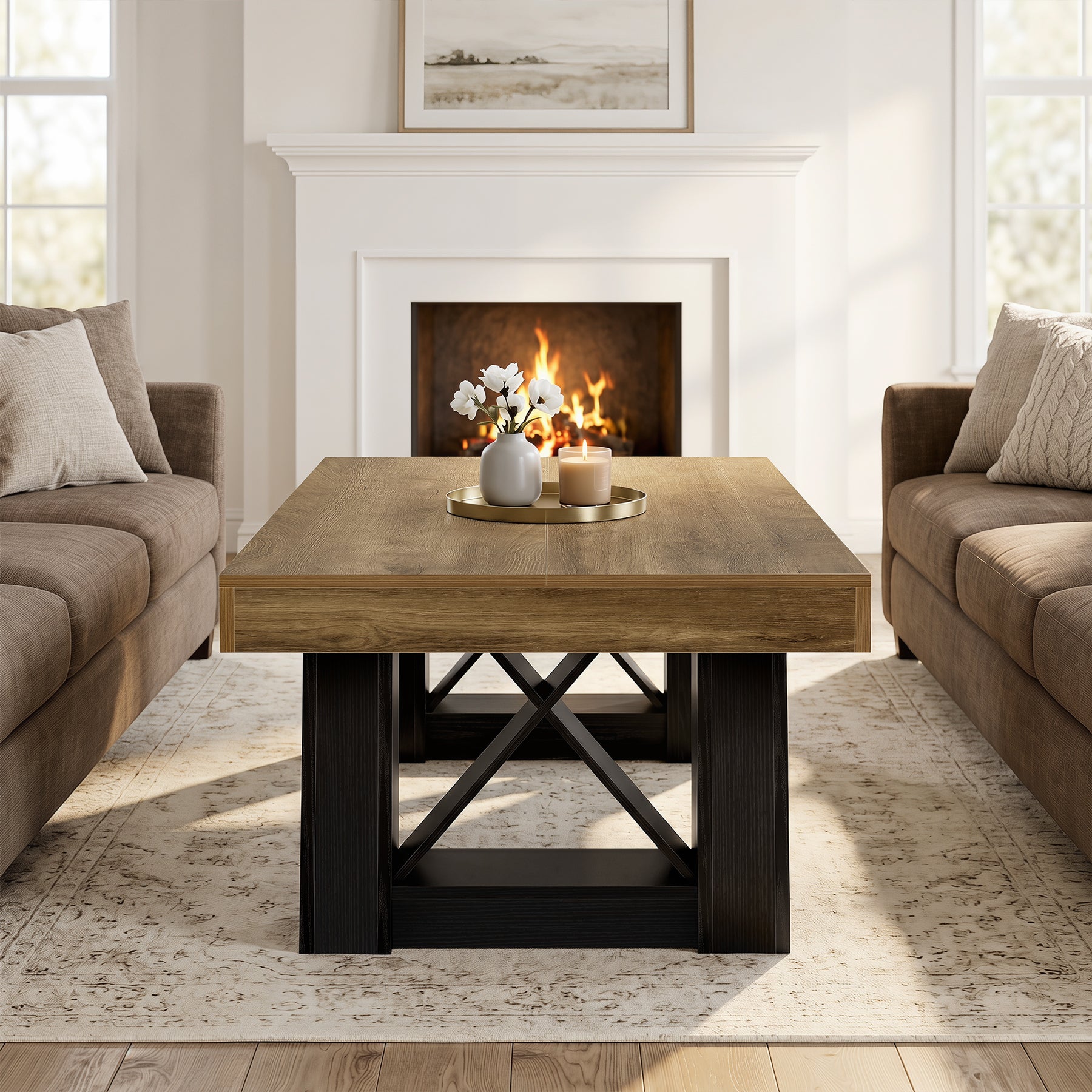 Tribesigns Couchtisch 140 cm für Wohnzimmer, Großer Wohnzimmertisch mit Starker Tischplatte und X-Gestell