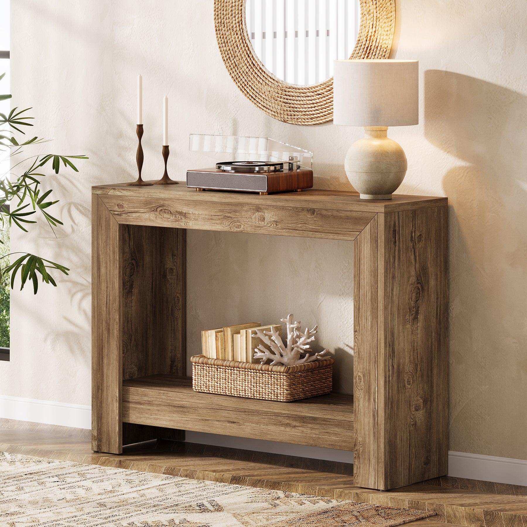 Tribesigns Konsolentisch 105 cm im Landhausstil, Schmaler Flurtisch mit offener Ablage