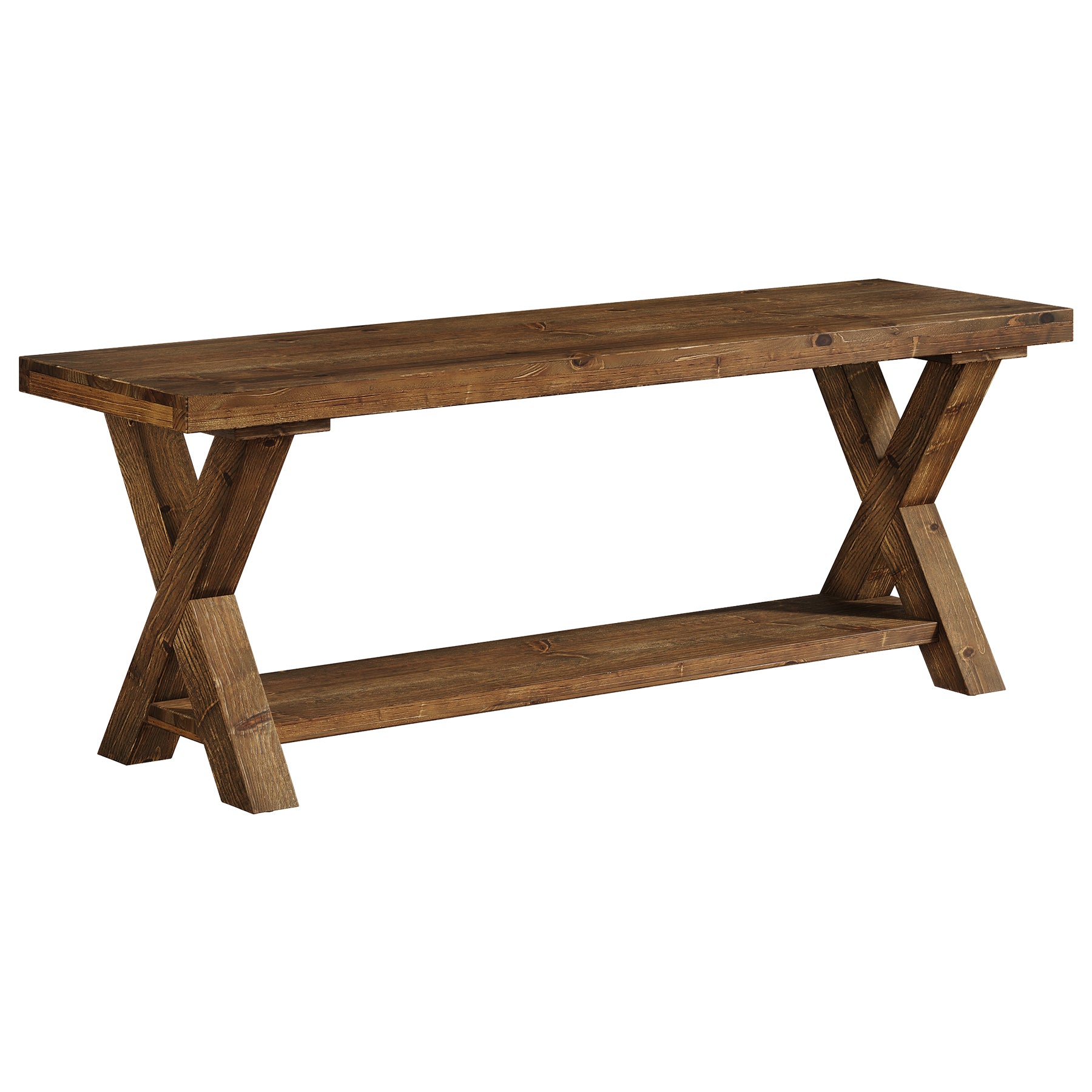 Tribesigns Massivholz Sitzbank 110 cm mit Ablagefach, Landhaus Schuhbank mit X-Gestell in Braun