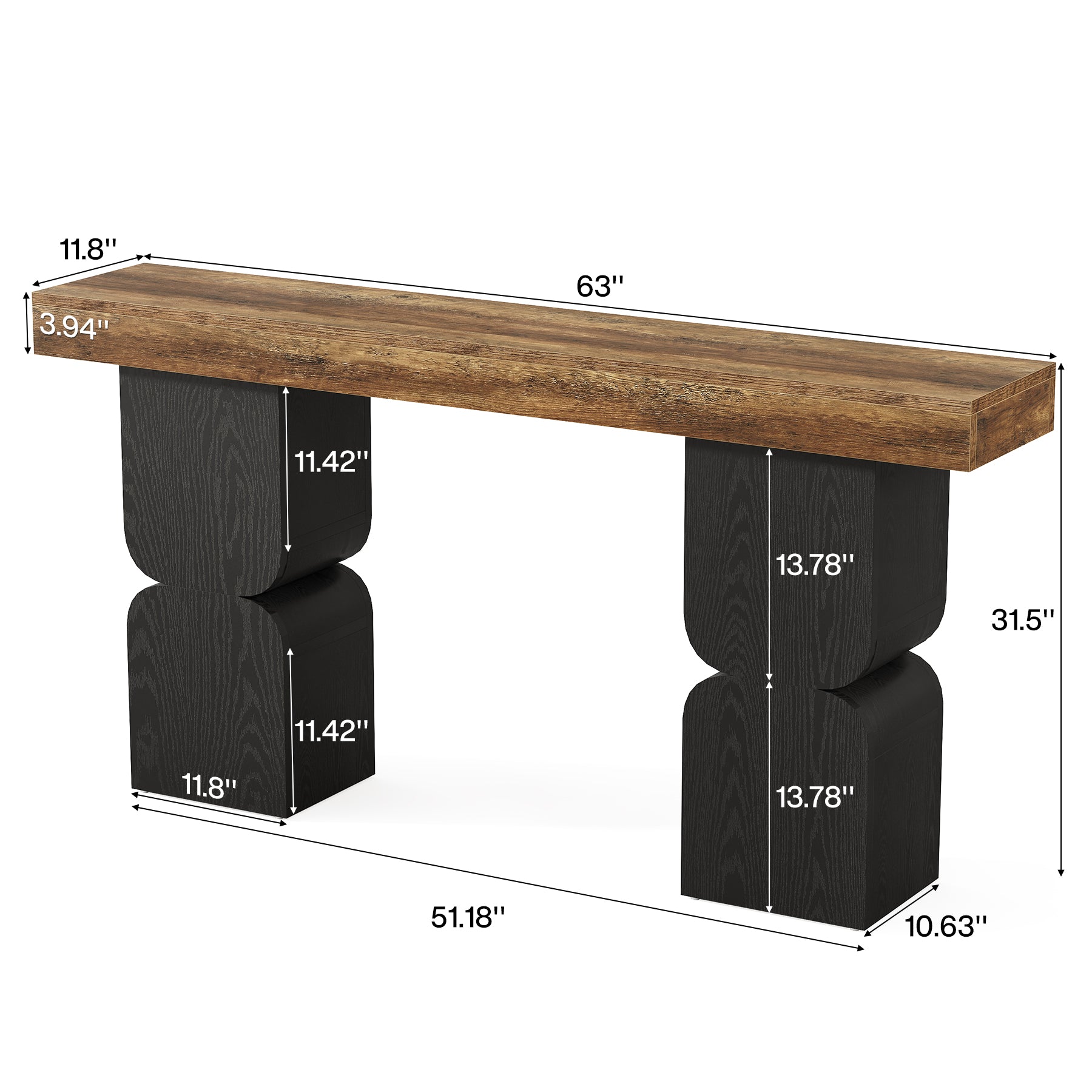 Konsolentisch 160 cm, Moderner Sofatisch hinter dem Sofa mit Color-Blocking-Design für Flur & Wohnzimmer