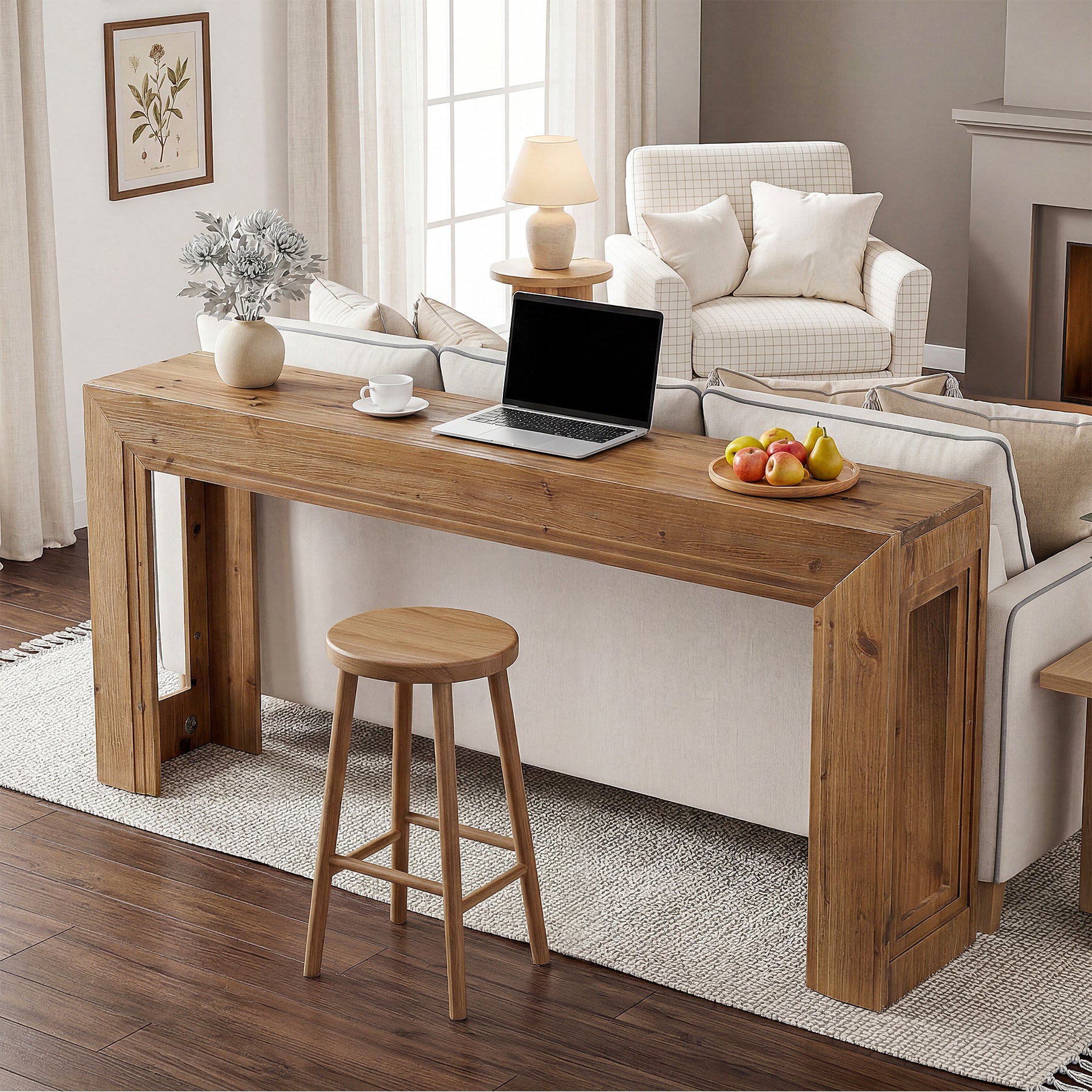 Schmaler Konsolentisch 160 cm, 2-stufiger Sofatisch mit Stauraum für Wohnzimmer & Eingangsbereich