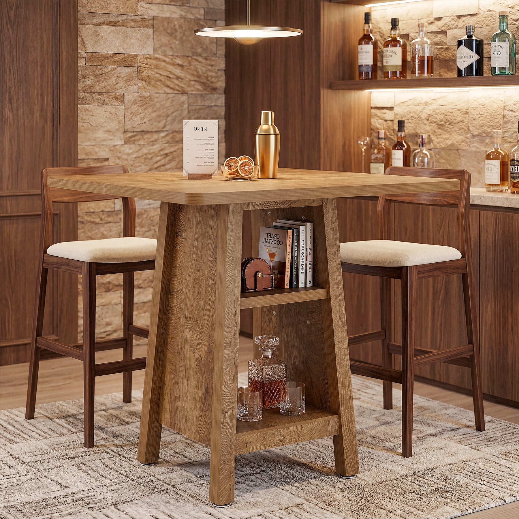 Tribesigns Bar- und Stehtisch 90 cm, quadratischer Pub-Tisch mit 3 Ablagen & Stauraum