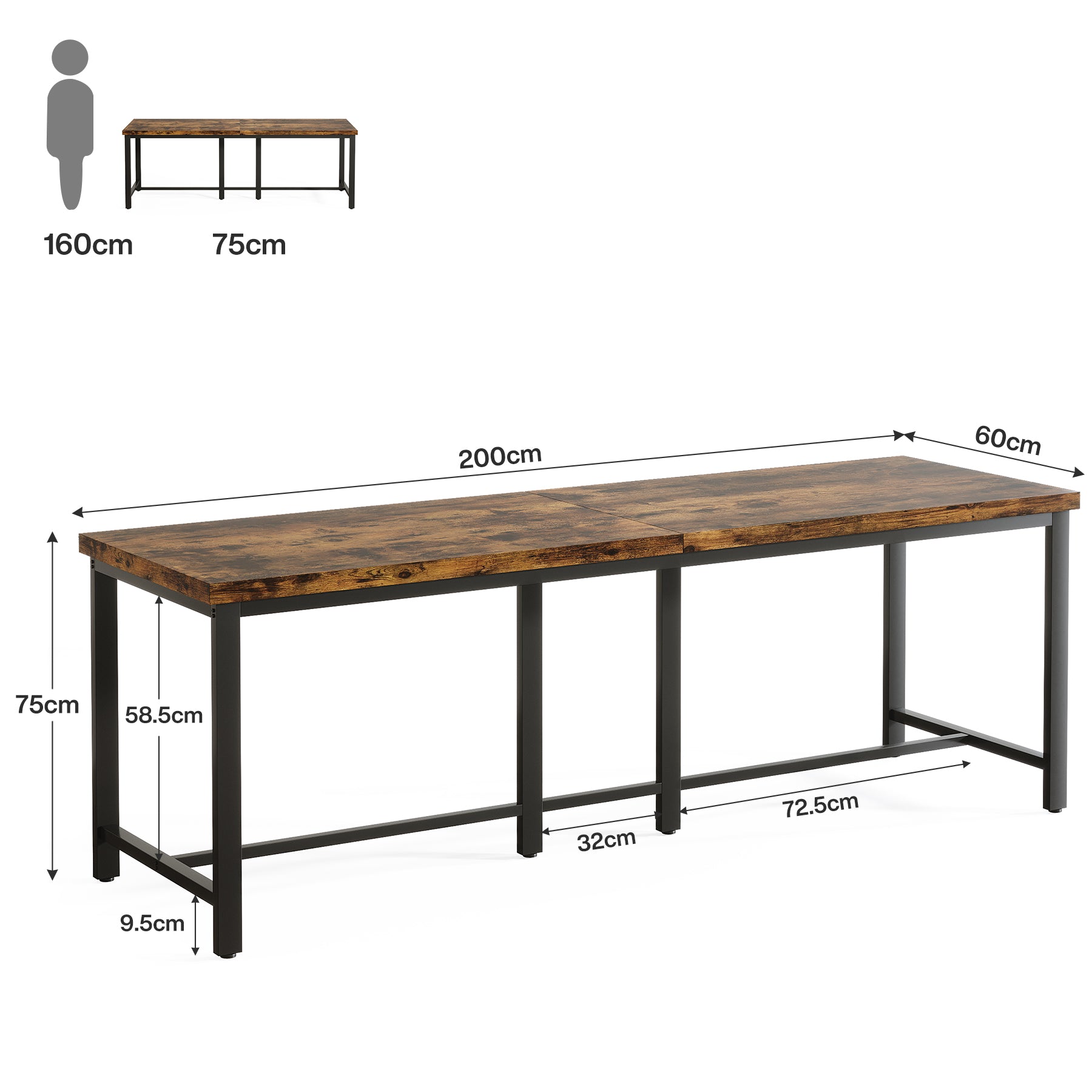 Doppelschreibtisch, Bürotisch für Arbeitszimmer, Schlafzimmer, Home Office