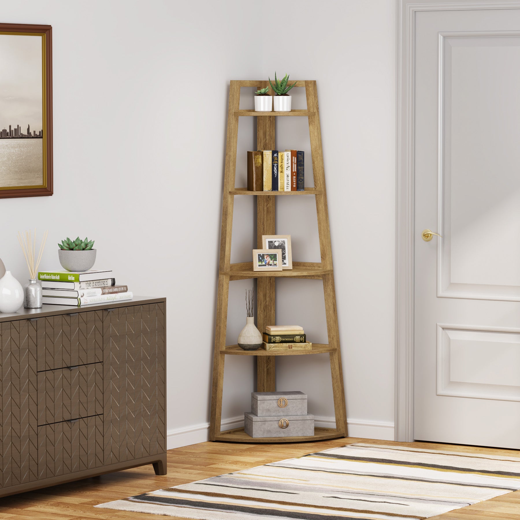 Tribesigns Eckregal 178 cm, 5-stufiges Bücherregal & Pflanzenregal für Wohnzimmer