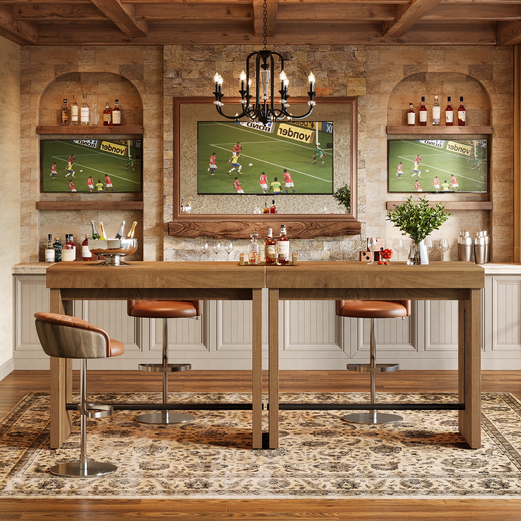 Tribesigns Bartisch 105 cm, Hochtisch mit Fußstütze, Kücheninsel & Bistrotisch im Landhausstil