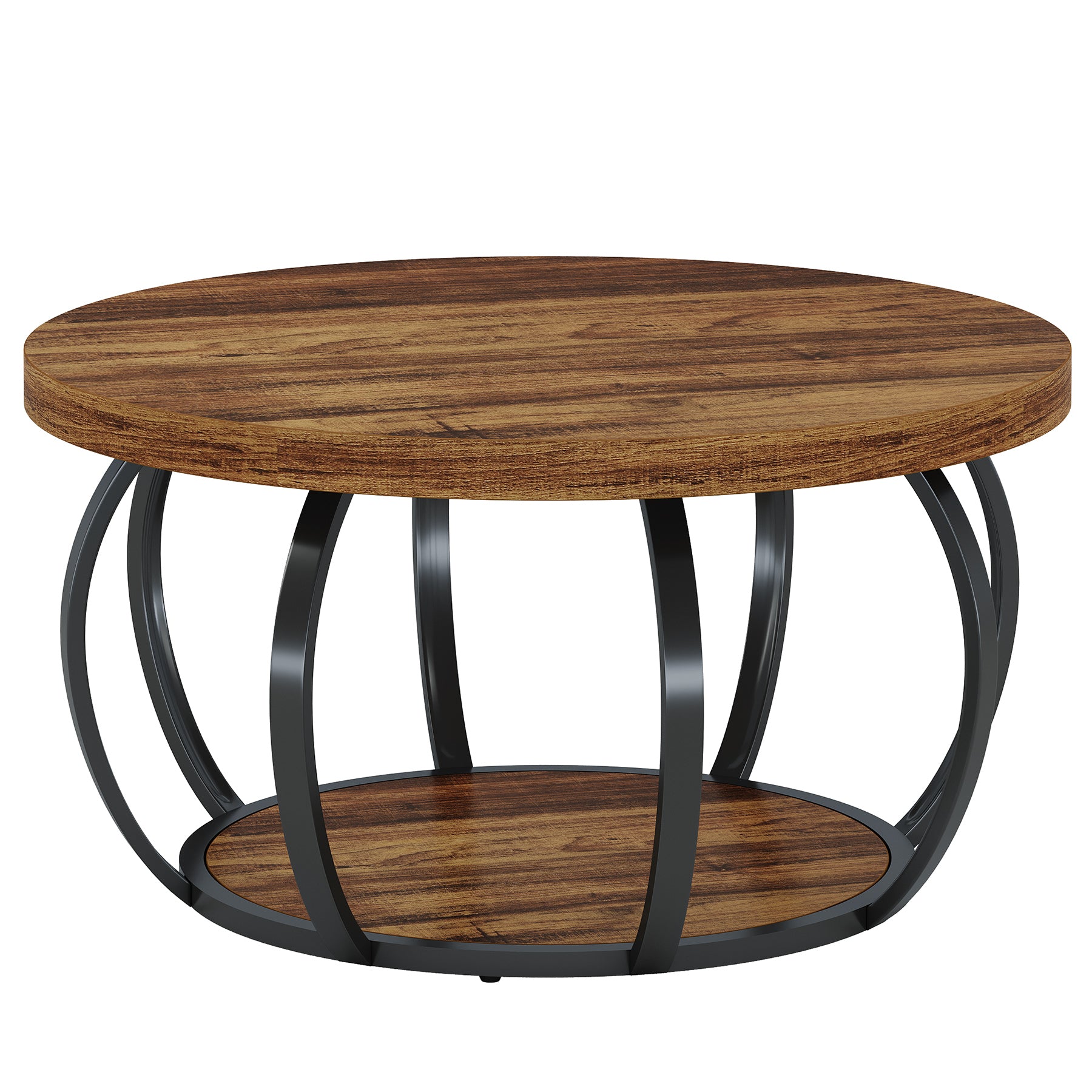 Tribesigns Runde Couchtisch 80 cm, Industrial 2-Tier-Kreis Couchtisch mit Lagerung Regale