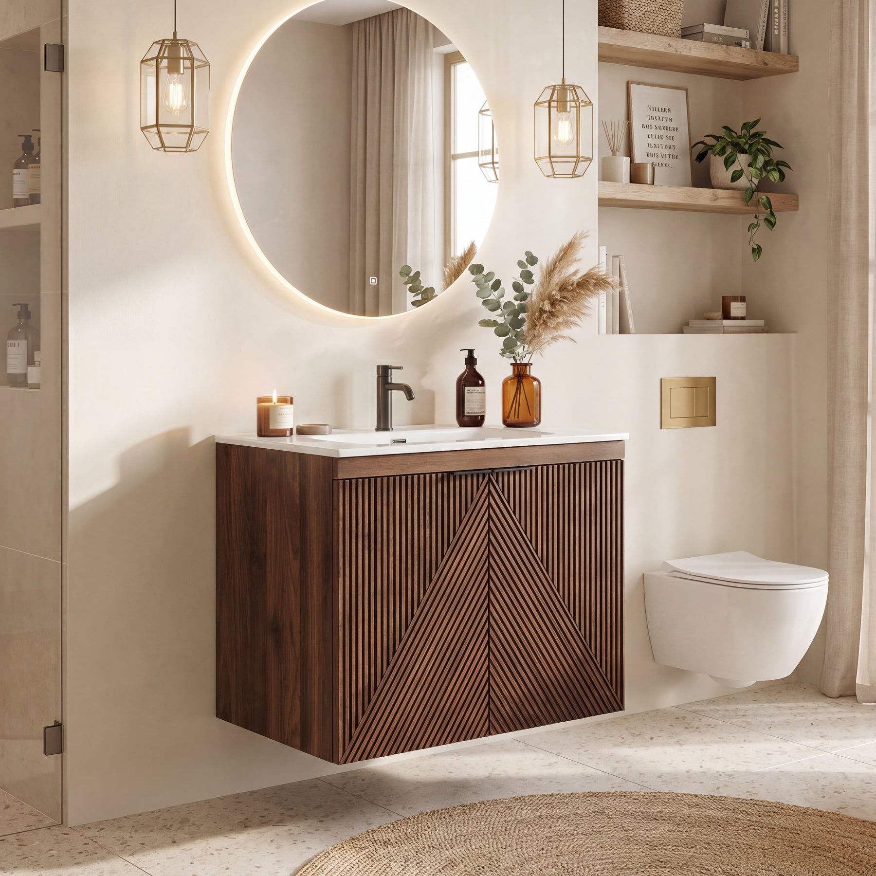Tribesigns Wandhängender Waschtisch 60 cm mit Keramikwaschbecken, Badmöbel mit Soft-Close-Tür & Stauraum
