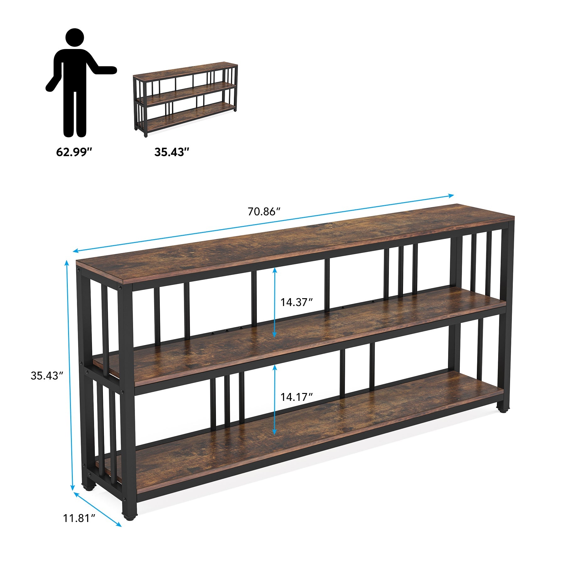 Console Table, 70.9" Sofa Table, 3 Tiers Narrow Long Sofa Table Tribesigns