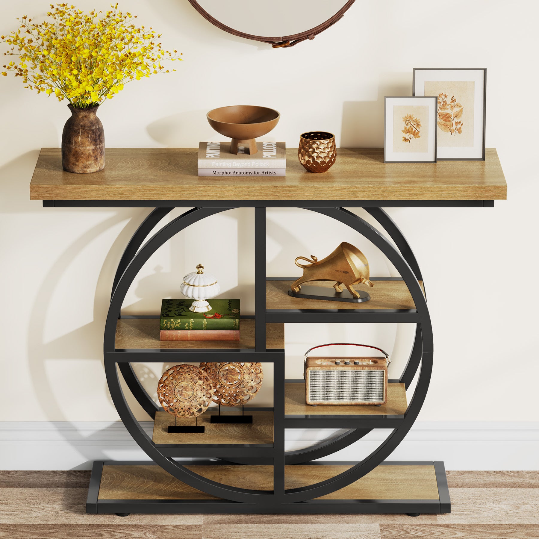 105 cm Konsolentisch, Eingangstisch, Sofatisch mit Etagere-Regalen