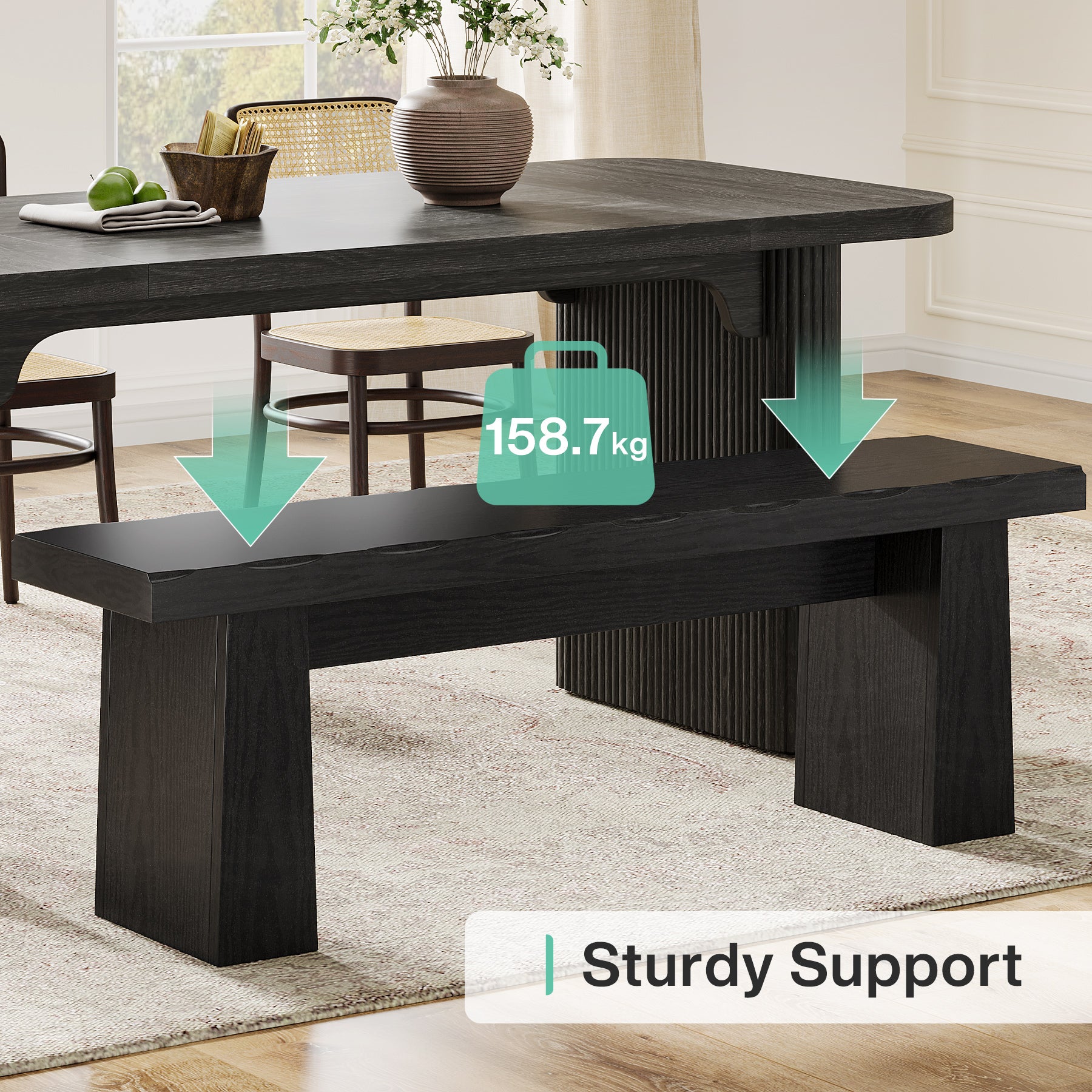 Tribesigns Sitzbank 120 cm Schwarz, Moderne Holzbank, Vielseitige Essbank im Minimalistischen Design