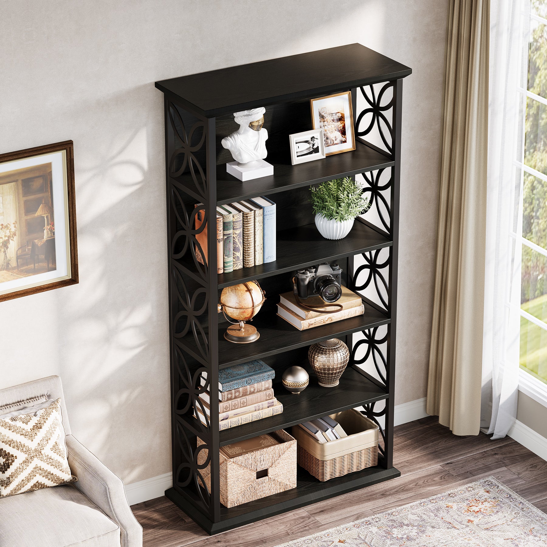 Industrielles 6-Fach-Bücherregal – 180 cm Hohes Bücherdisplay mit Metallrahmen