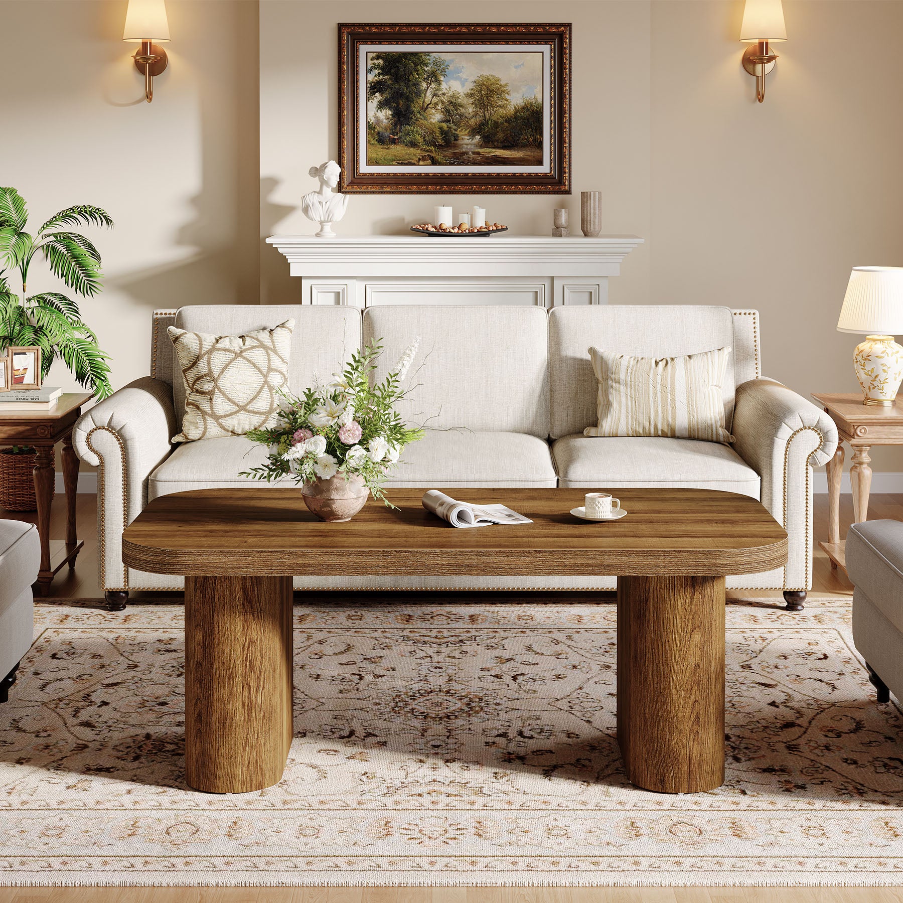 Tribesigns Moderner Couchtisch 120 cm, stabiler Wohnzimmertisch im Landhausstil