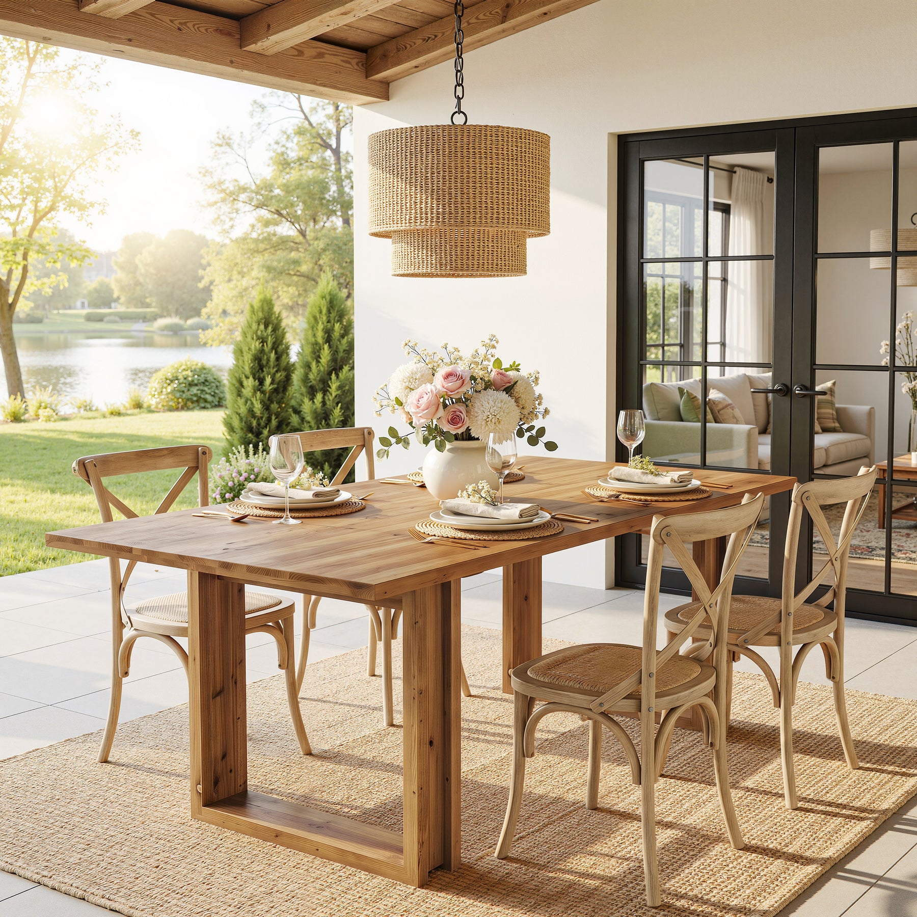 Tribesigns Massivholz Esstisch 160 cm für 4–6 Personen, Landhaus rechteckiger Küchentisch mit stabilen Tischbeinen