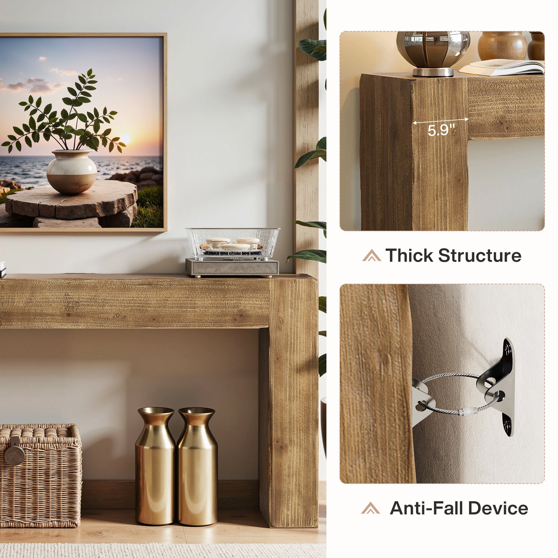 Tribesigns 160 cm Massivholz Konsolentisch im Landhausstil, langer Flurtisch für Eingangsbereich & Wohnzimmer