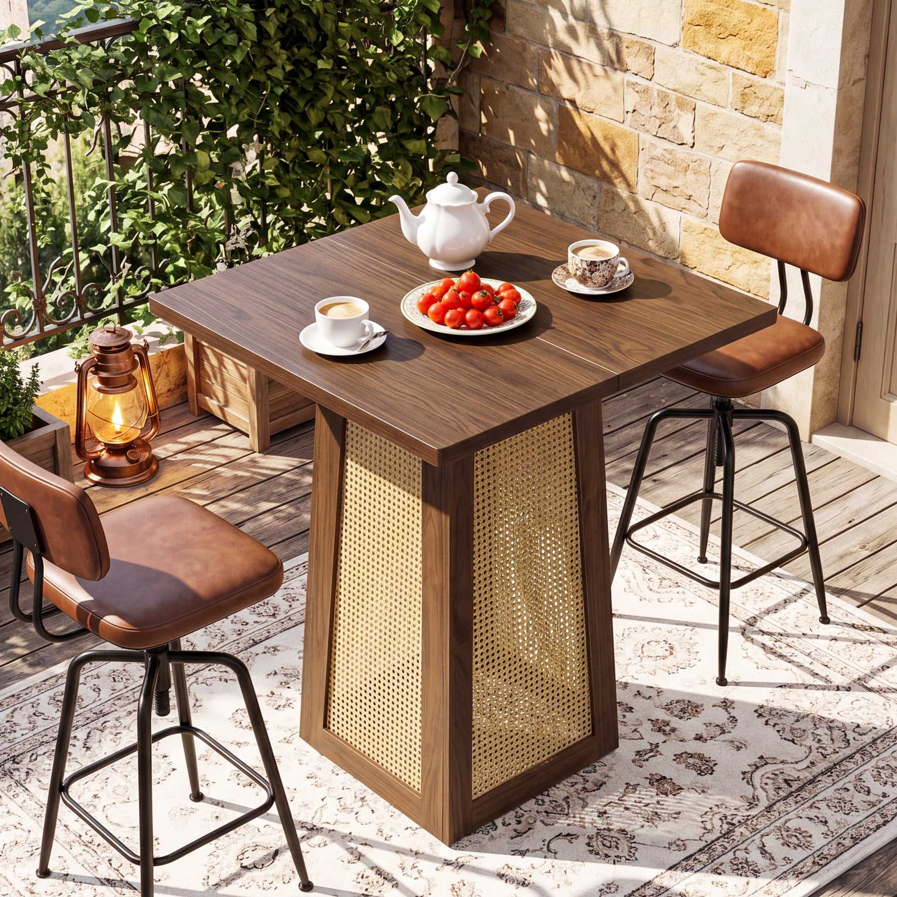 Tribesigns Bartisch 80 x 80 cm mit Sockelfuß, Küchen-Bartisch für 2–4 Personen im Landhausstil