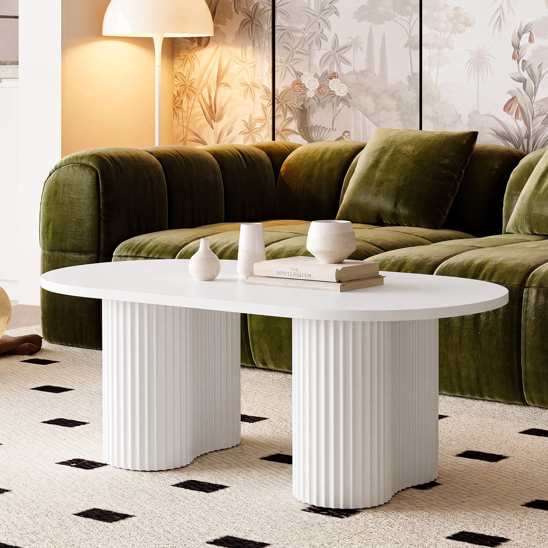 Tribesigns 120 cm ovaler Couchtisch, moderner Wohnzimmertisch mit geriffelter Oberfläche im minimalistischen Design