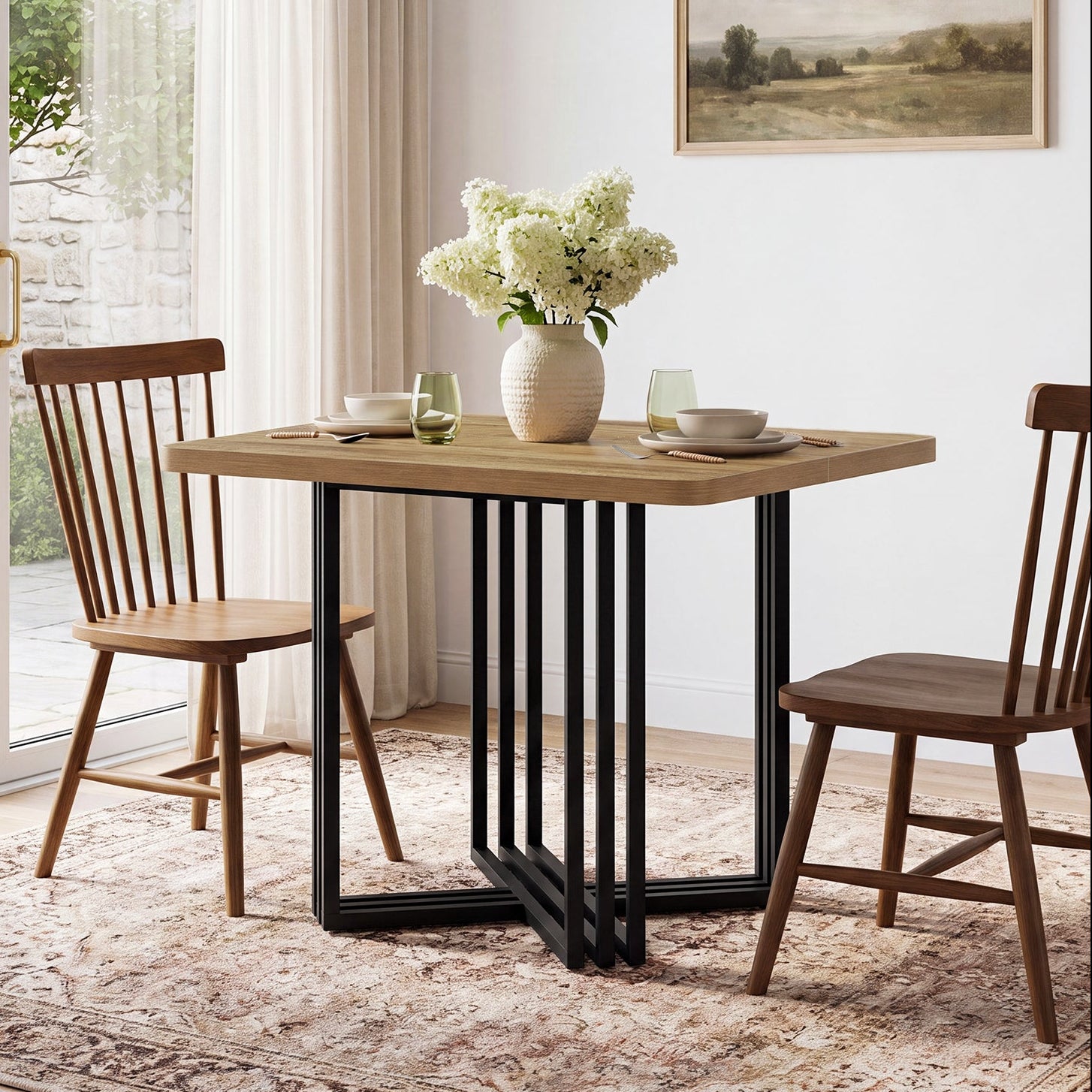 Esstisch 100 cm für 4 Personen, Rechteckiger Küchentisch im Industrial-Landhausstil mit Metallgestell