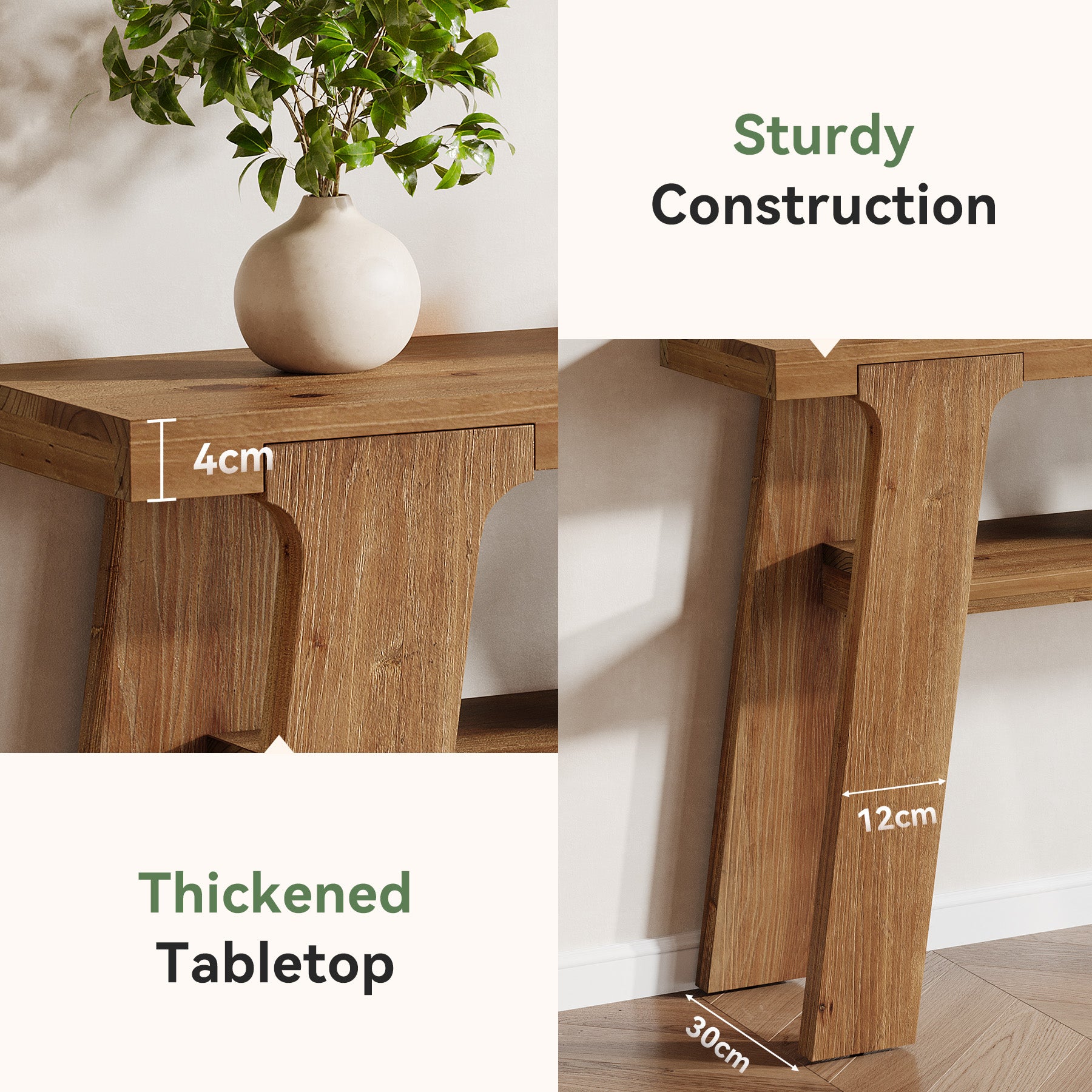 Tribesigns Massivholz-Konsolentisch 120 cm, Rustikaler Flur- und Sofatisch mit 2 Ablagen, Landhausstil