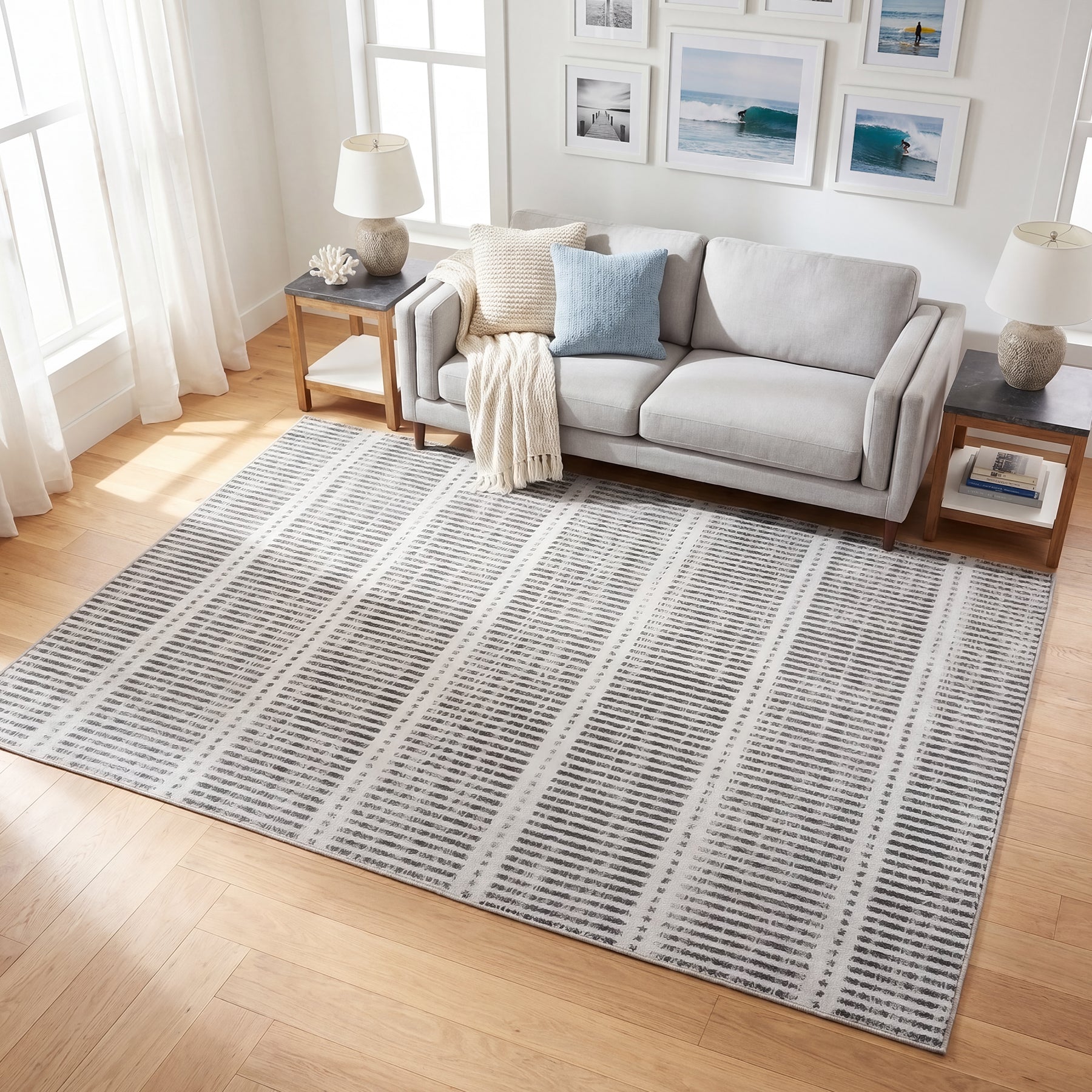 Tribesigns Waschbarer Kurzflorteppich, 160 x 230 cm & 200 x 300 cm – ultradünn, gestreiftes Design im Landhausstil