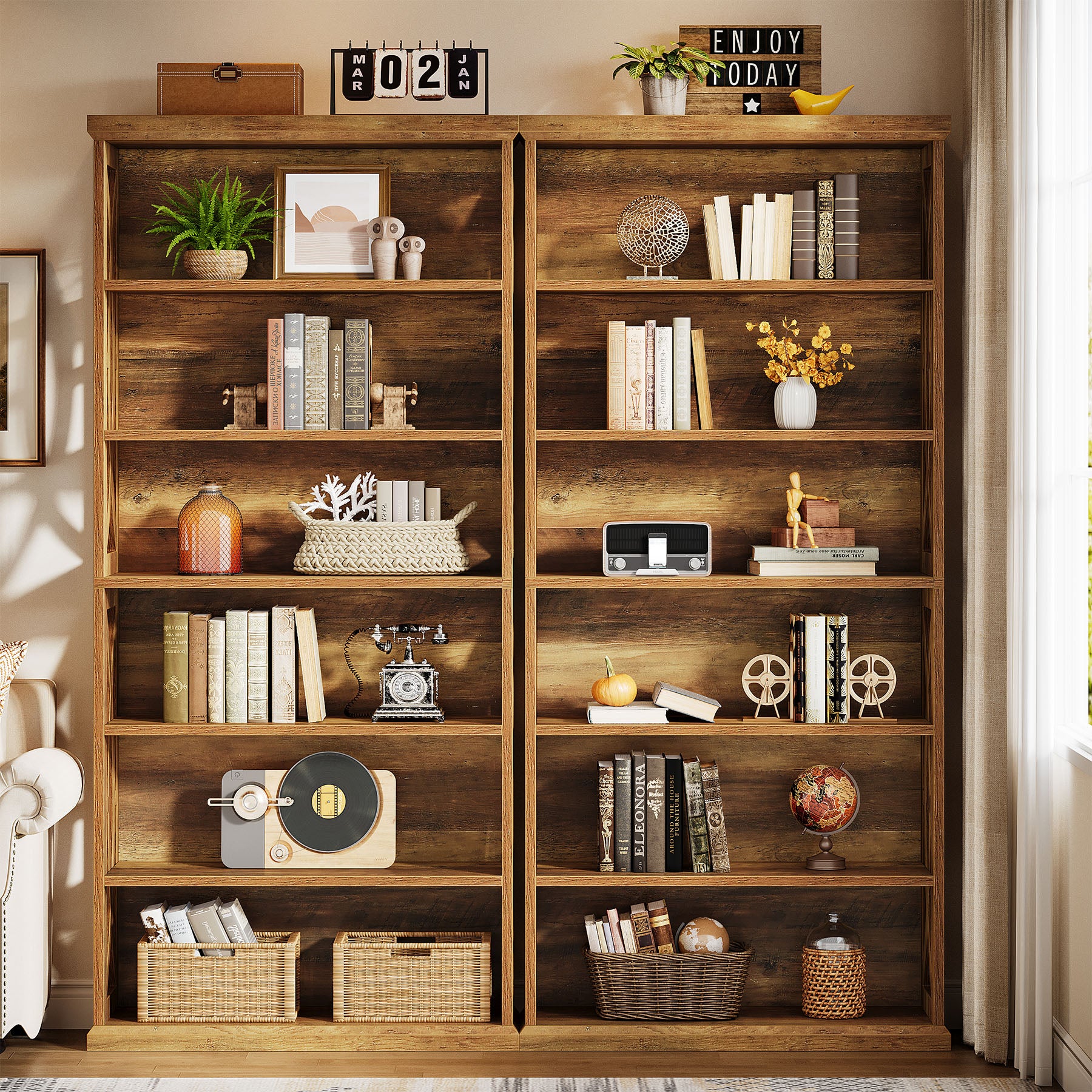 180 cm 6-stufiges Bücherregal, freistehendes Industrie-Regal aus Holz für Wohnzimmer & Homeoffice