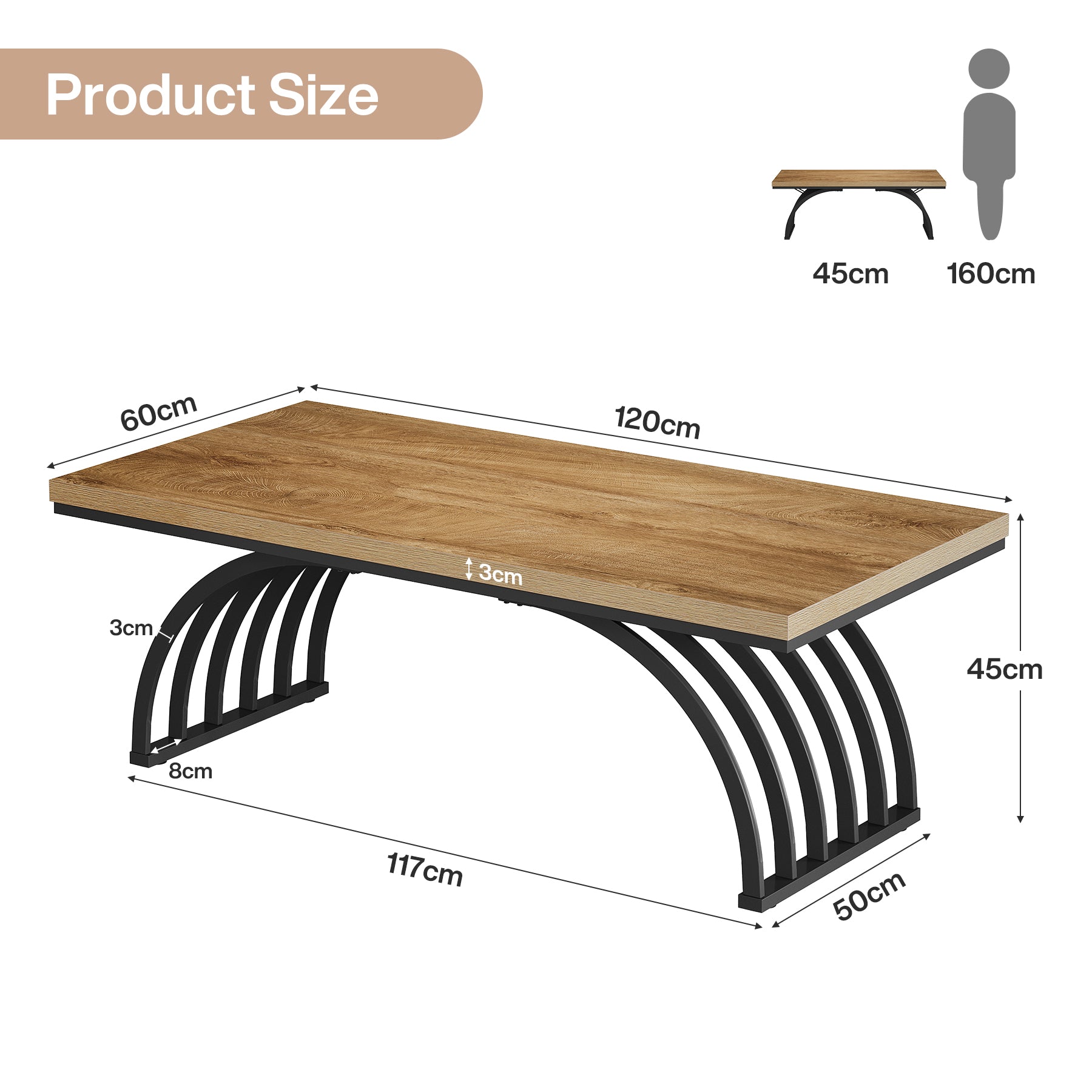 Tribesigns Couchtisch 120 cm, Industrie Couchtisch mit Metallbeinen Moderner Akzenttisch aus Holz