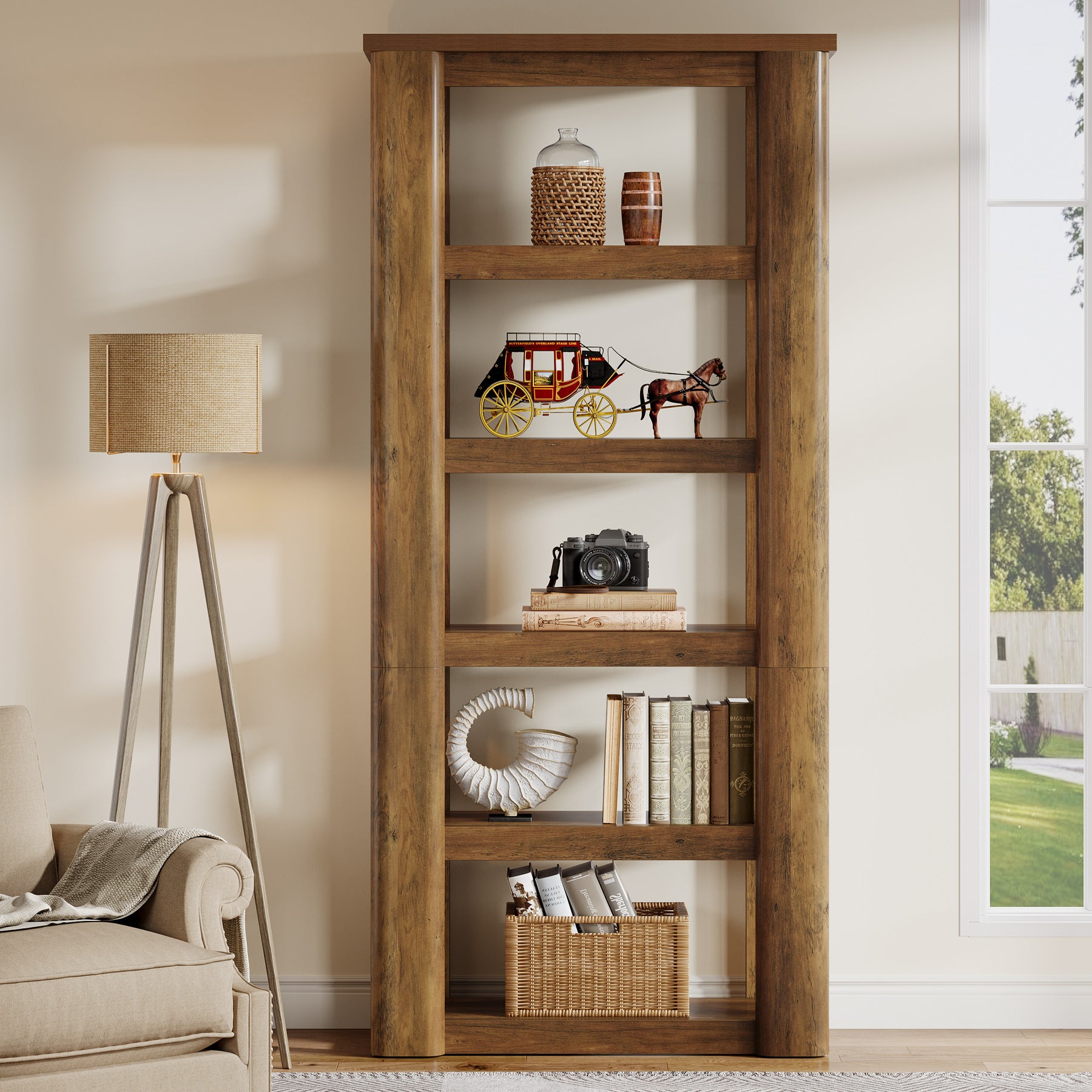 180 cm hohes Bücherregal mit 6 offenen Fächern, Standregal für Wohnzimmer, Büro und Schlafzimmer