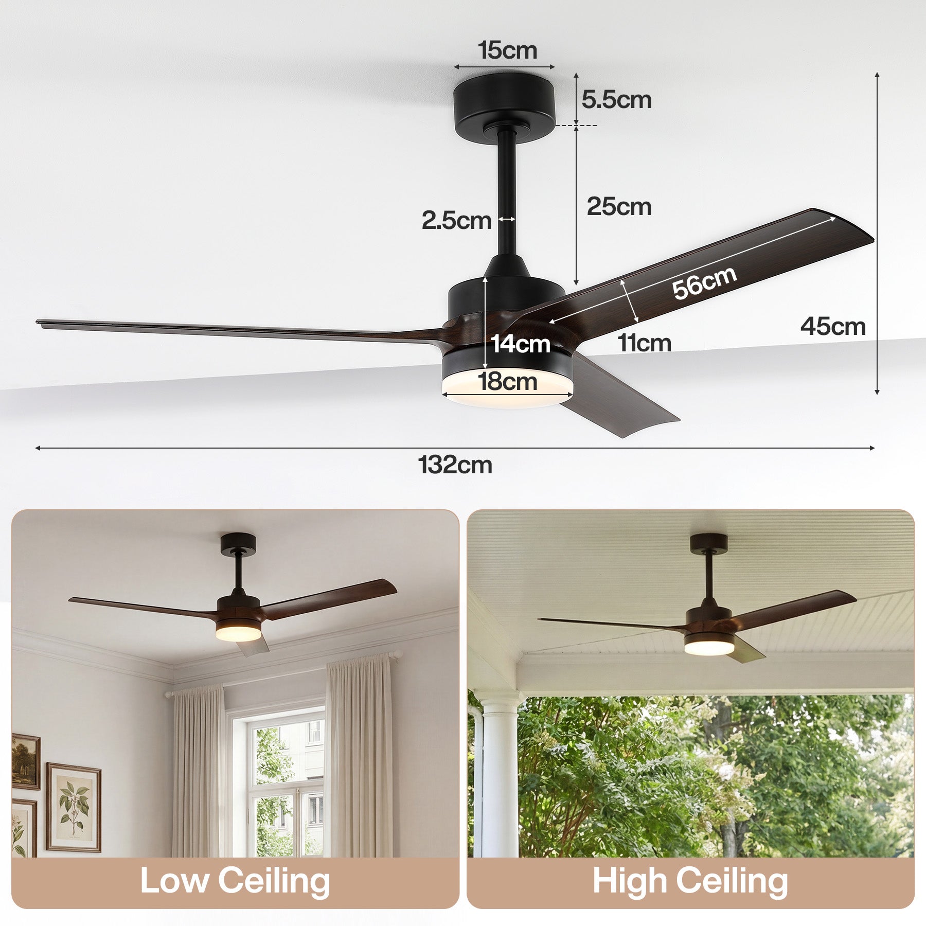 Tribesigns Deckenventilator mit Licht 132 cm, LED Deckenventilator mit Fernbedienung, Reversibler DC-Motor, 6 Geschwindigkeiten