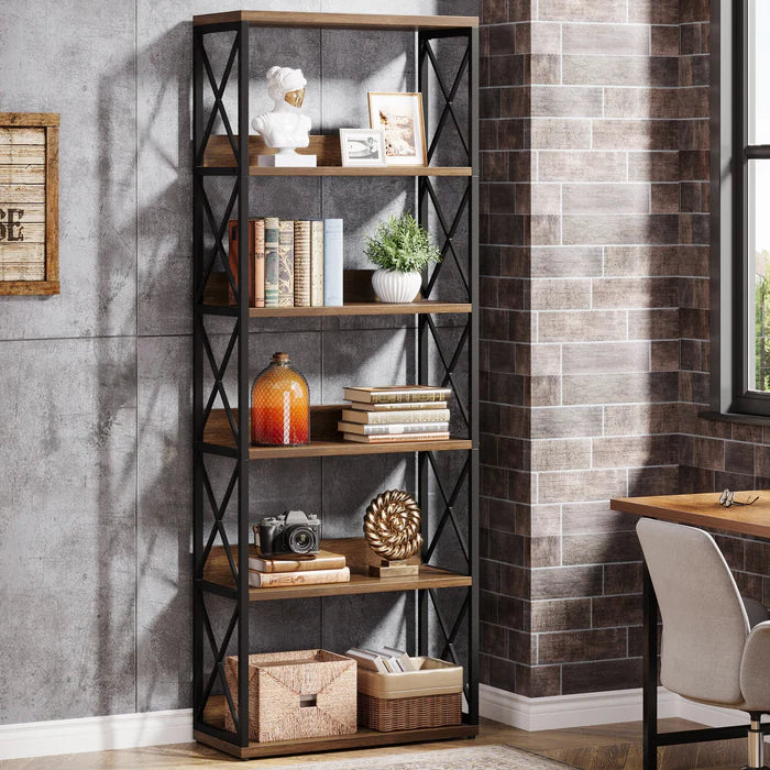 177.5 CM Standbücherregal, 6-stöckiges Etagere-Bücherregal mit offenen Regalen