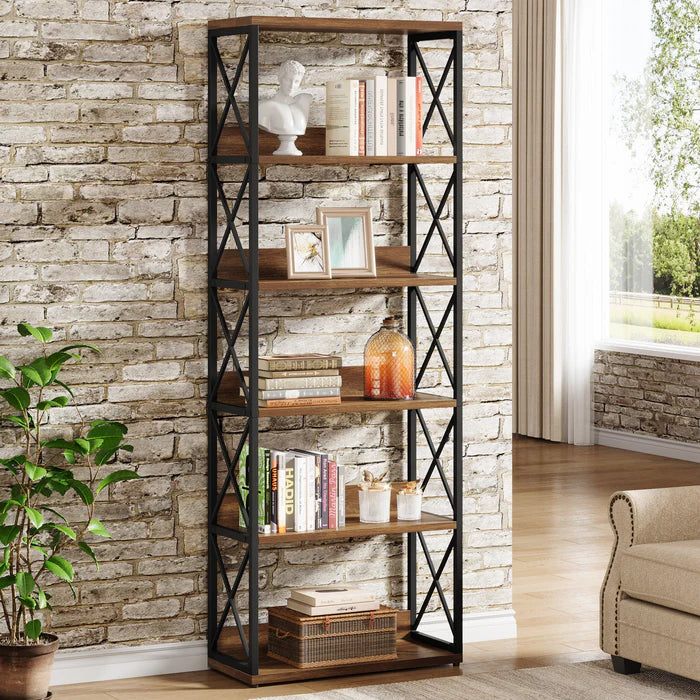177.5 CM Standbücherregal, 6-stöckiges Etagere-Bücherregal mit offenen Regalen