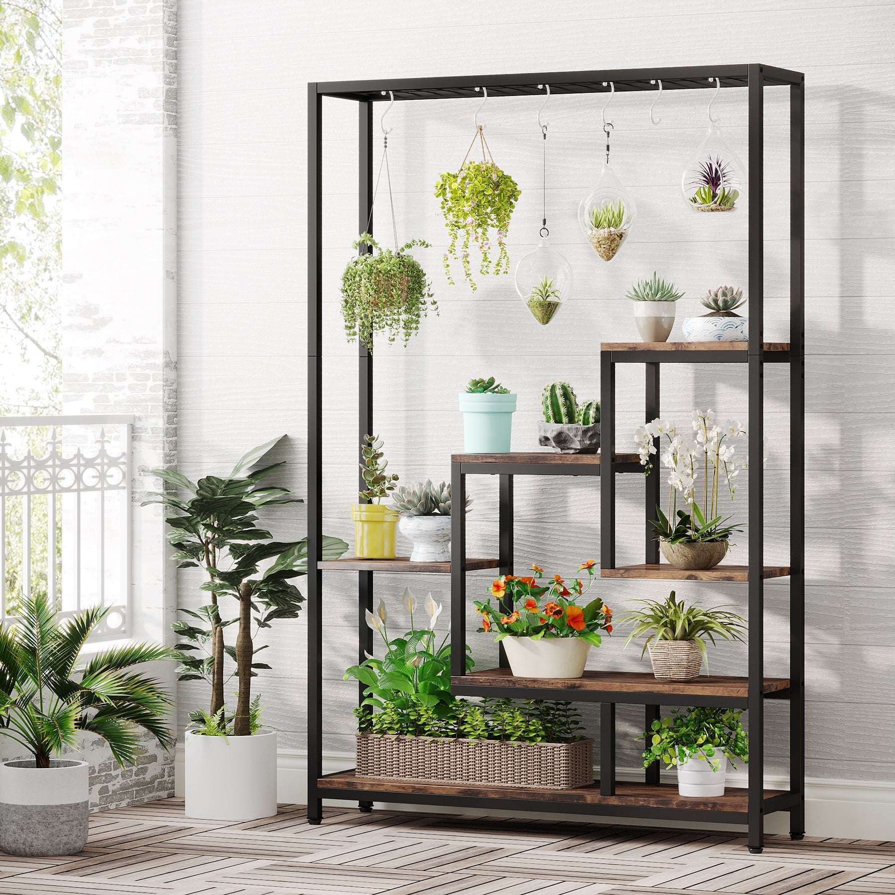 regale für bonsai 180cm Pflanzenständer, großes Blumen-Bonsai-Regal mit 6  S-Aufhängehake-Tribesigns.de