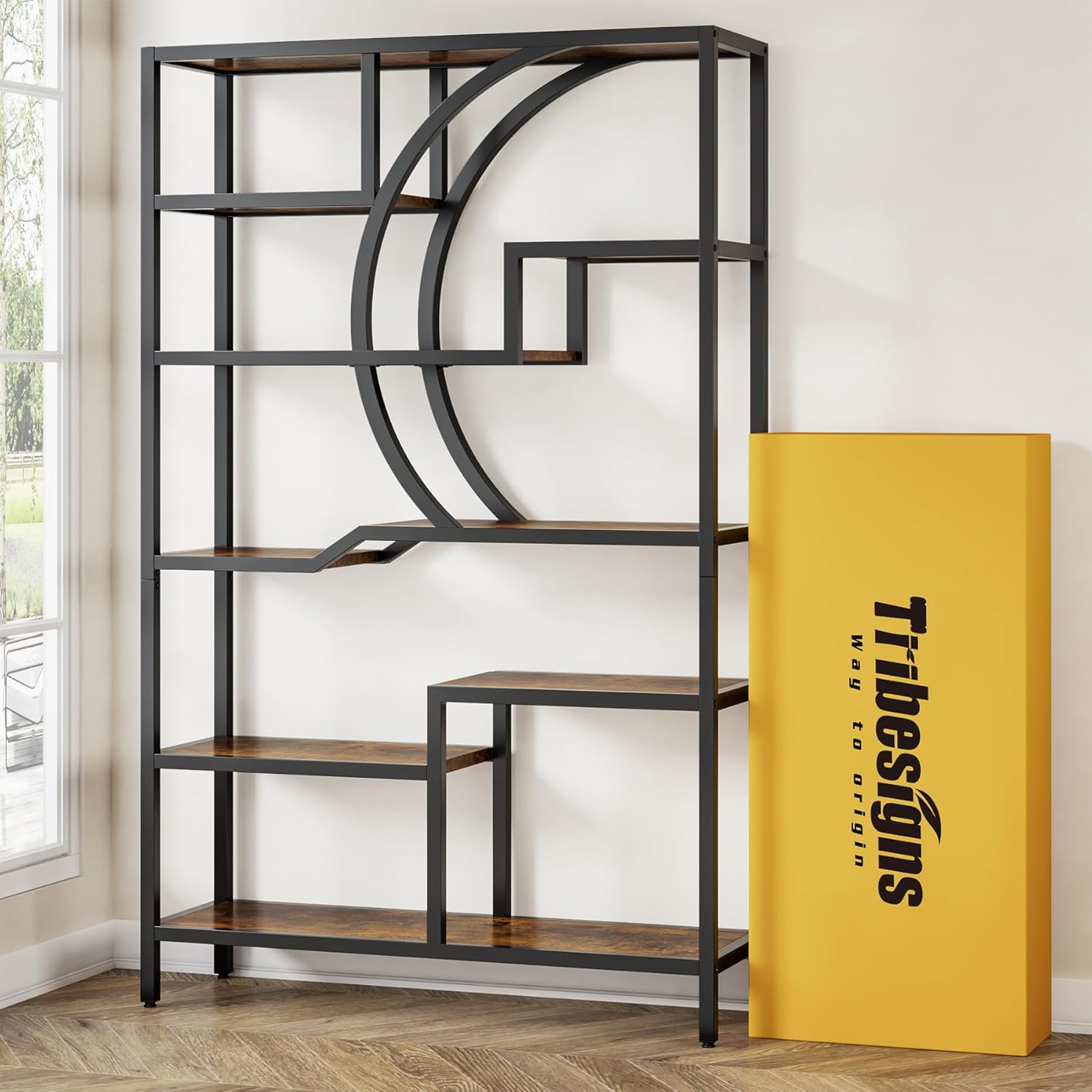 HCHQHS Schmales Bücherregal – 6-stöckig, Verstellbar, Industrie-Look, 178,9 Cm Hoch, Aus MDF & Metall