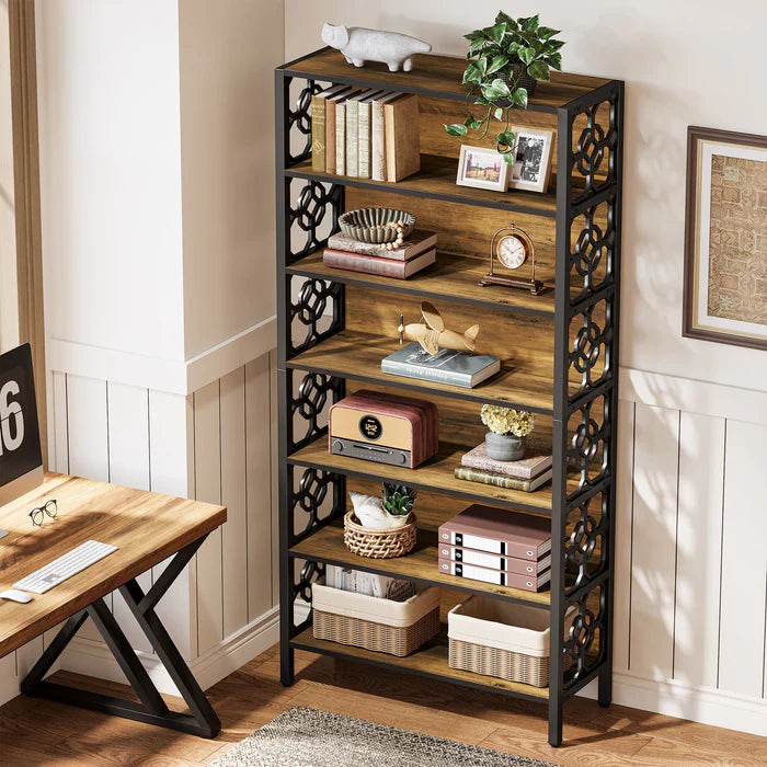 181 cm Bücherregal, 7-stöckiges Eck-Bücherregal, Eck-Aufbewahrungs-Organizer