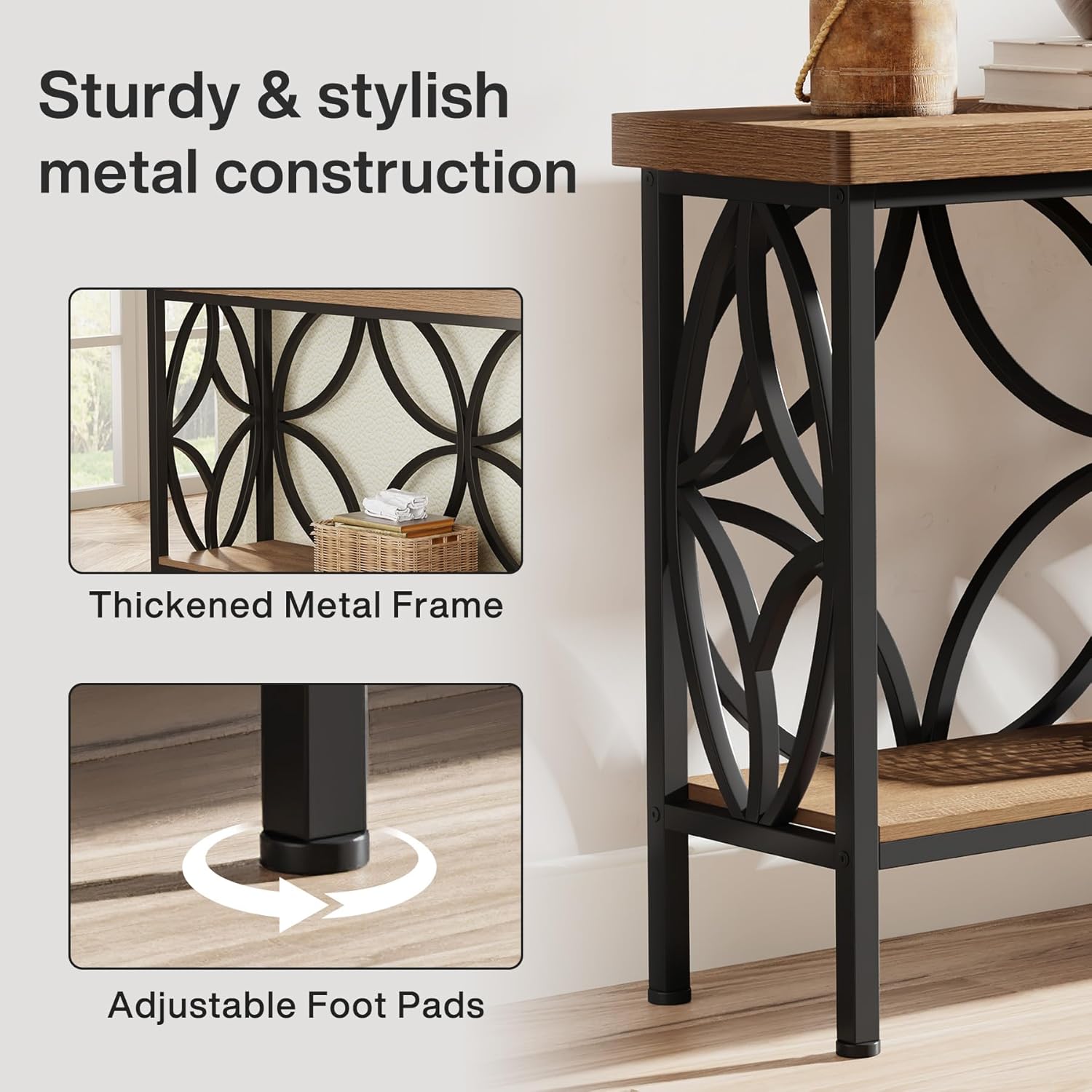 2-stufiger Konsolentisch, 160 cm Industrieller Sofatisch hinter der Couch