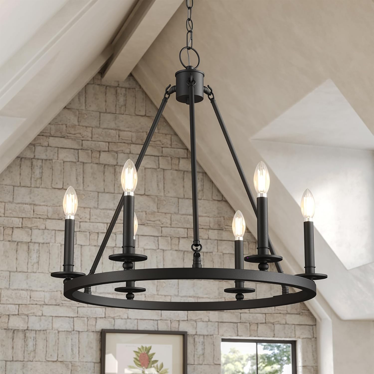 Tribesigns 6-flammiger Wagenrad Kronleuchter Schwarz im Vintage Industrial Stil, E14 Deckenlampe für Wohnzimmer & Esszimmer