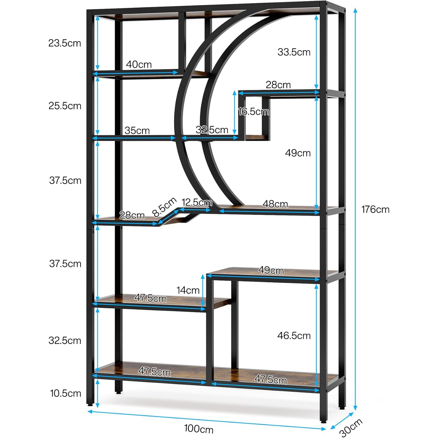 175 cm hohes industrielles 6-stöckiges Bücherregal