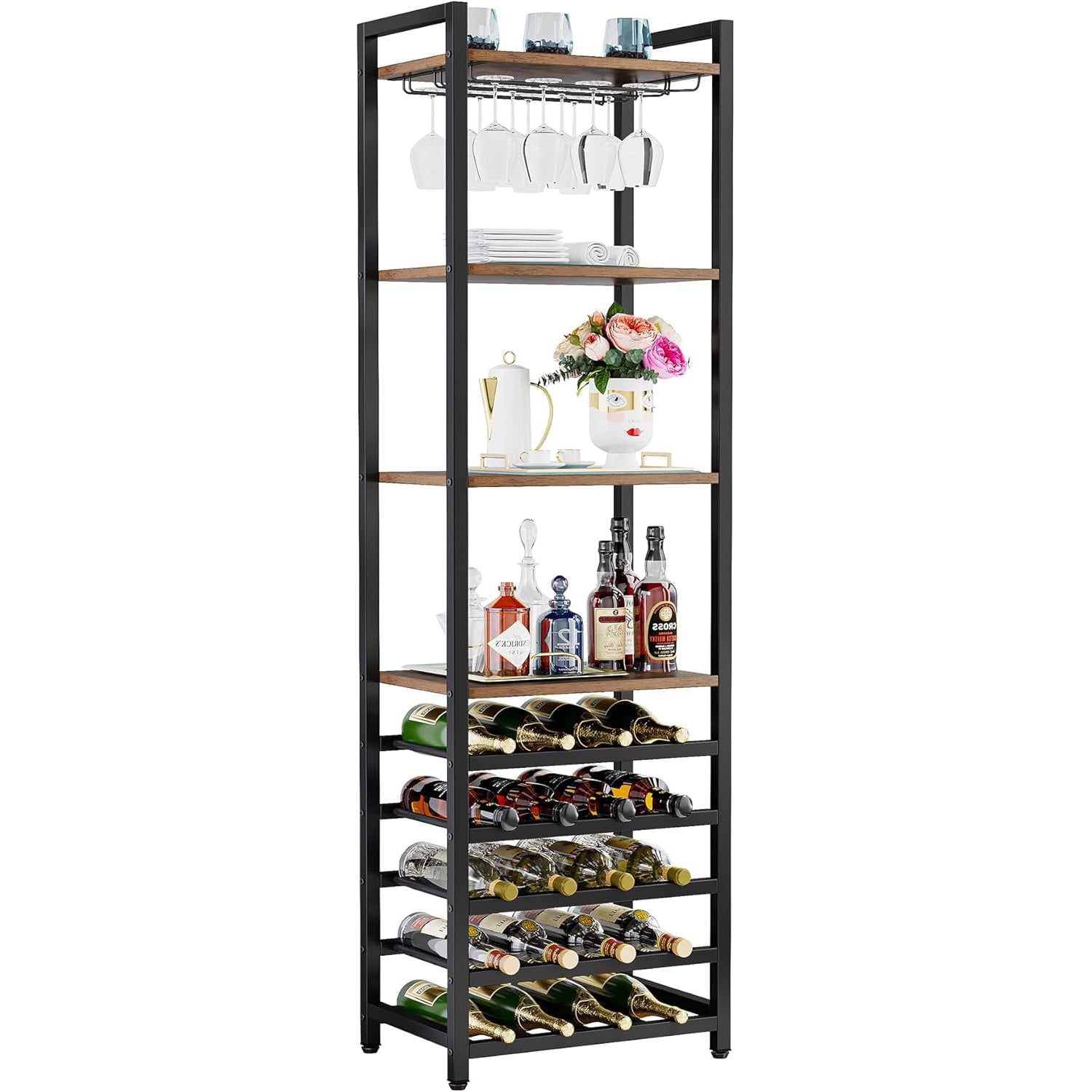 9-stöckiges Wein-Bäckerregal - Industrielles Weinregal mit Glashalter
