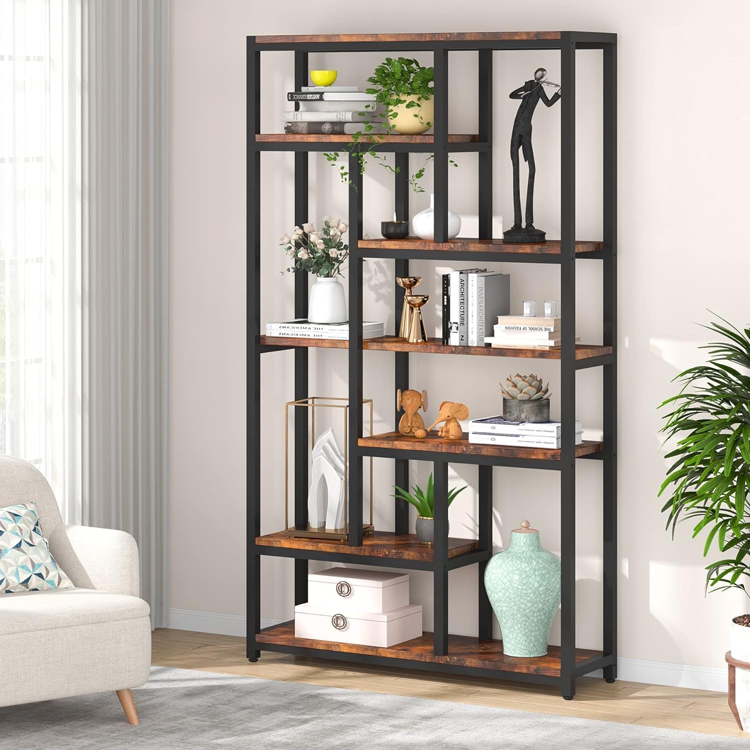 Freistehendes Bücherregal, 7 Ebenen Bücherregal Etagere Lagerregal