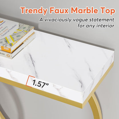 Modern Weiß und Gold Konsolentisch - Faux Marmor Sofa Tisch