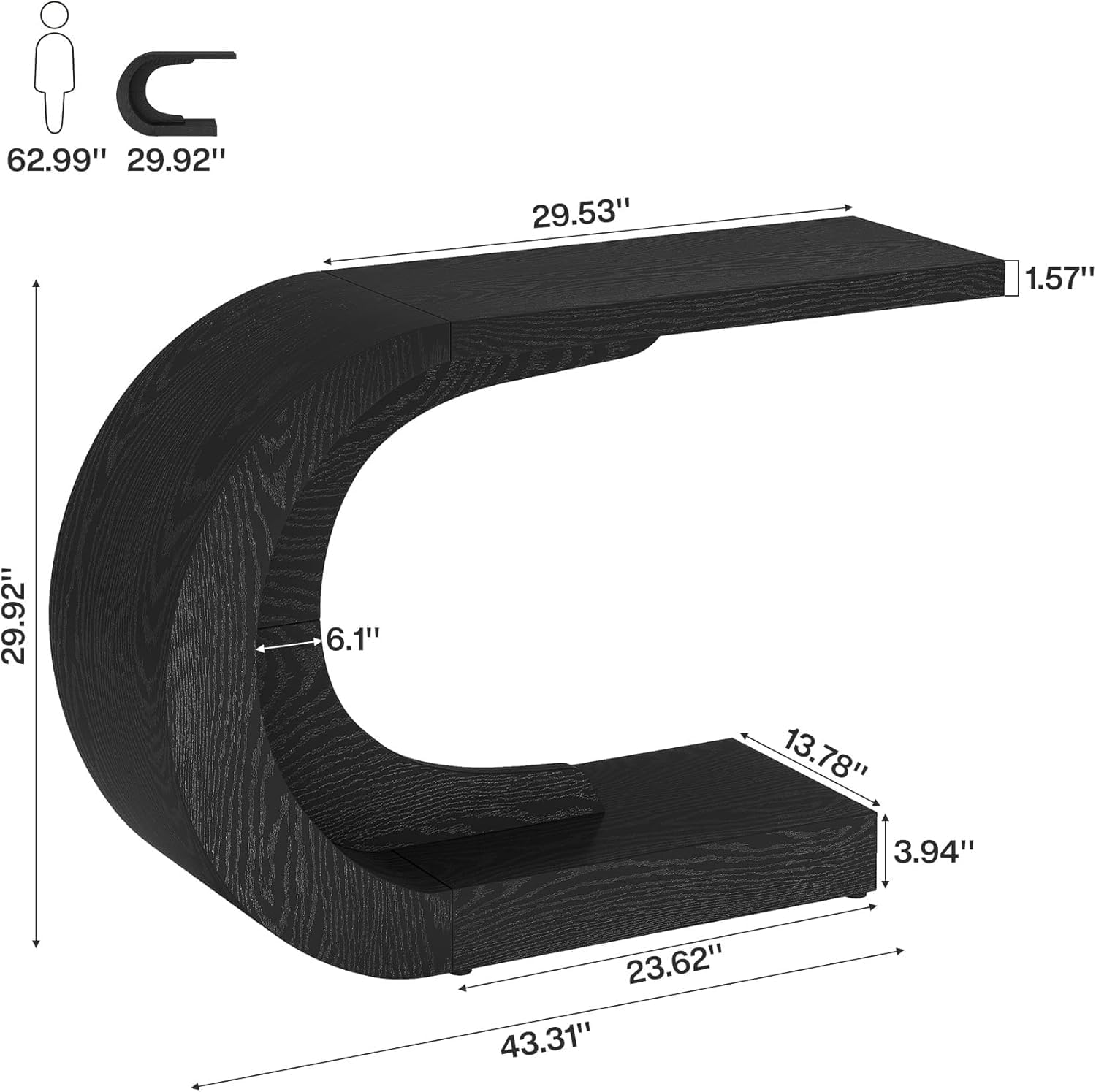 110 cm C-förmiger Mid-Century Modern-Konsolentisch für den Eingangsbereich