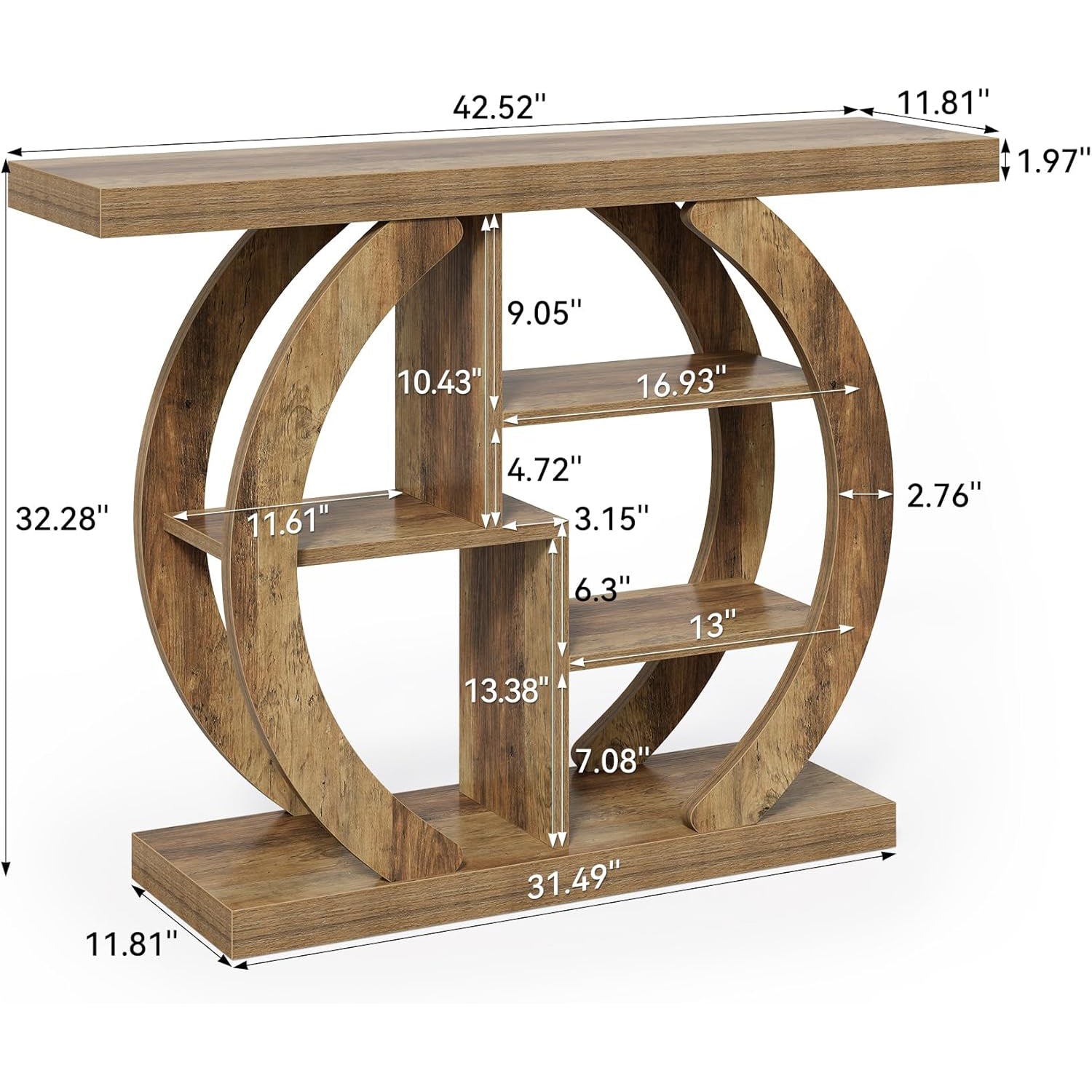 4-stufiger Bauernhaus-Sofatisch aus Holz hinter der Couch