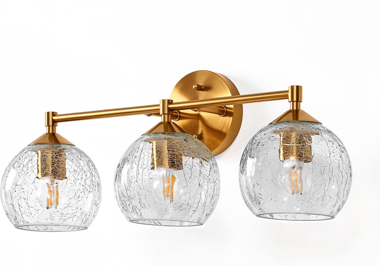 Tribesigns Goldene Badezimmer Wandleuchte 3-flammig mit Crackle-Glas Kugeln, Moderne Spiegelleuchte mit E27 Fassung inkl. LED Leuchtmittel