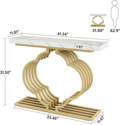 Gold Konsolentisch - Moderner Eingangstisch mit blumenförmigem Sockel