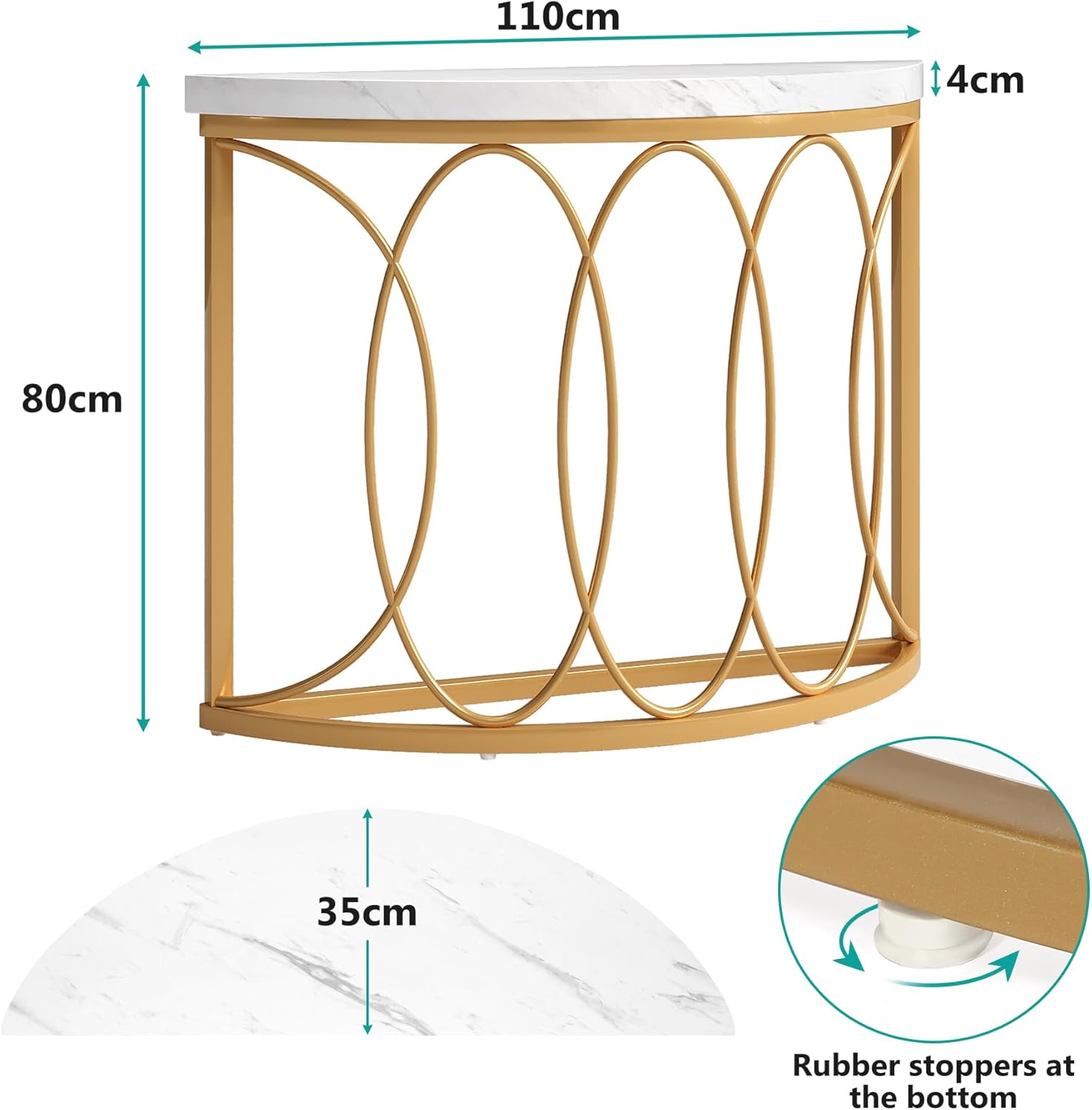 Gold Konsolentisch - Beistelltisch mit Metallgestell und Halbmond-Design